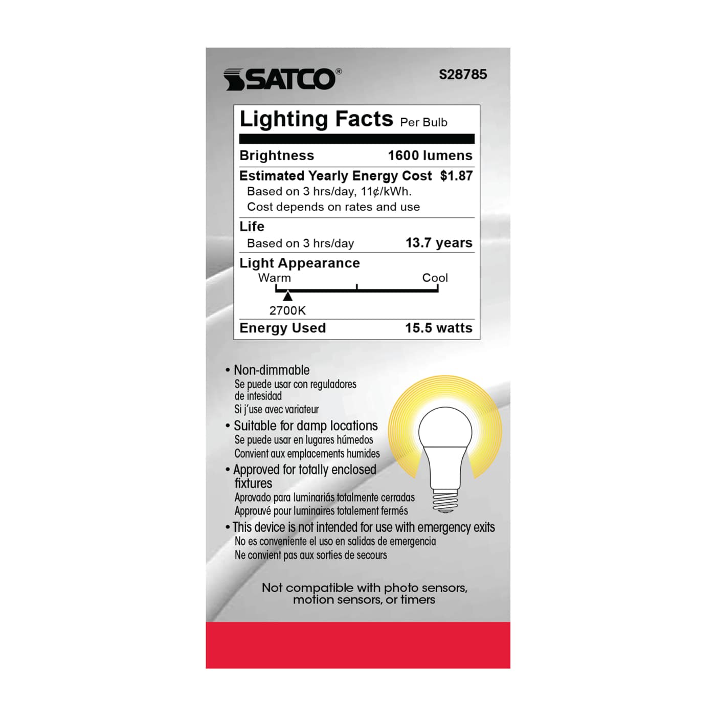 15.5A19/LED/27K/ND/120V - S28785