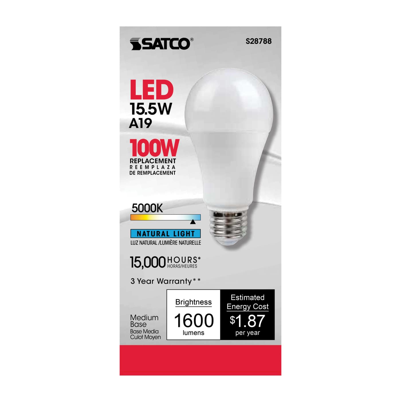 15.5A19/LED/50K/ND/120V - S28788