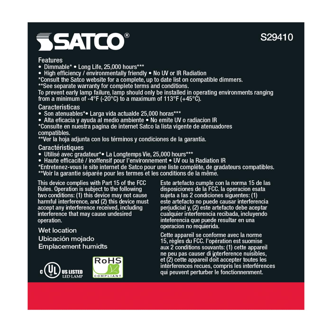 12.5PAR30/SN/LED/25'/927/120V - S29410