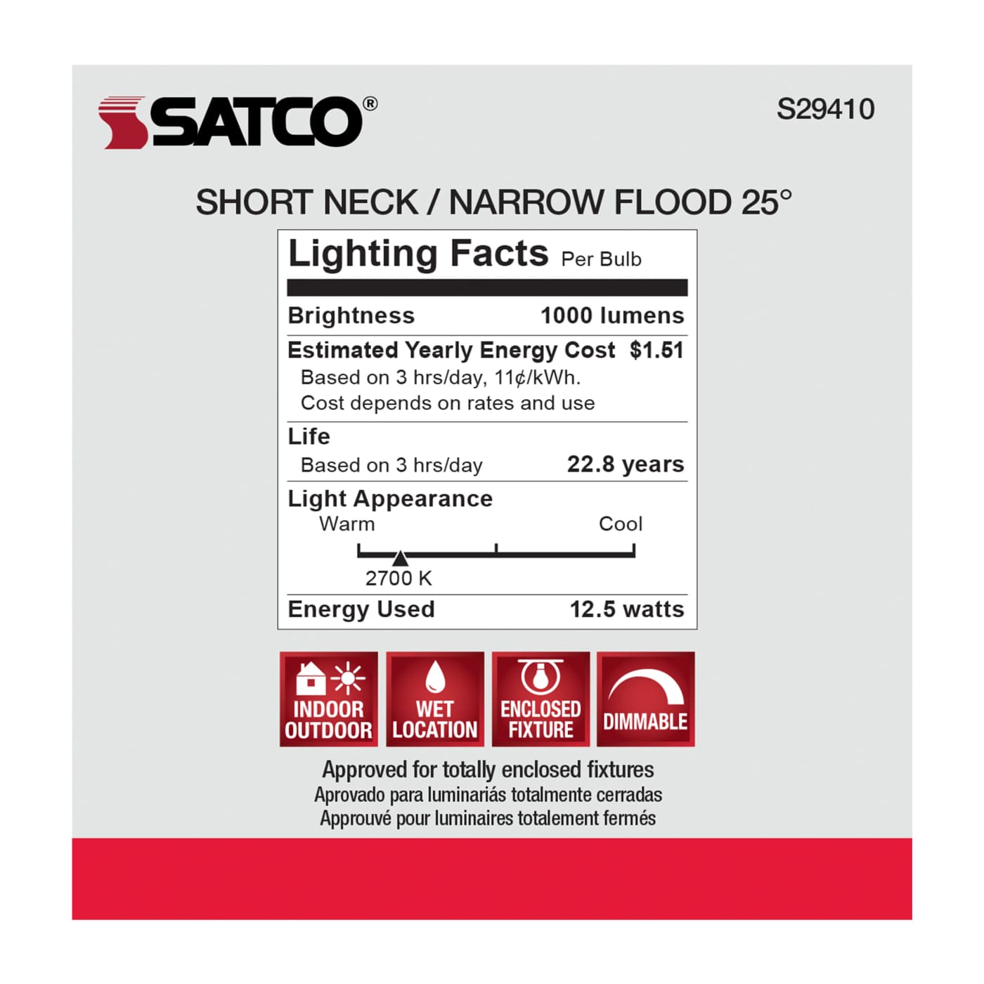 12.5PAR30/SN/LED/25'/927/120V - S29410