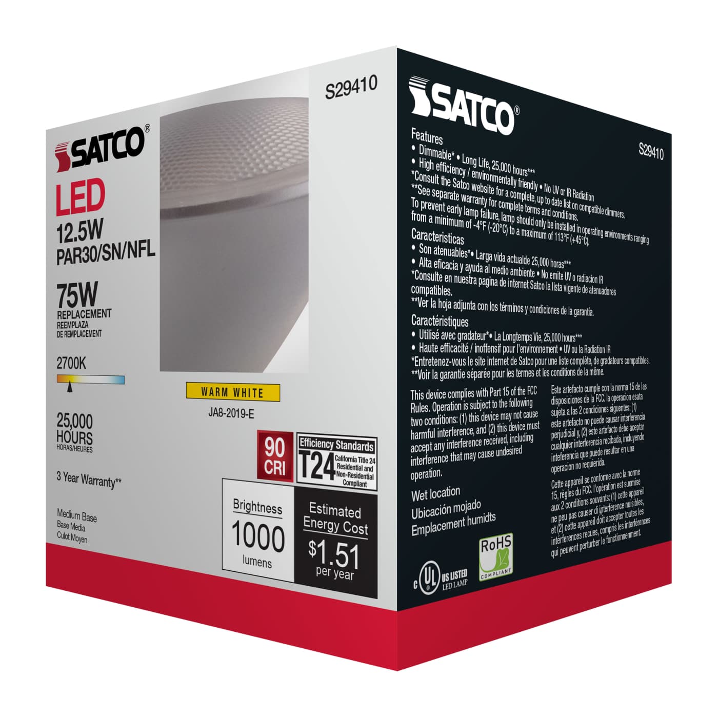 12.5PAR30/SN/LED/25'/927/120V - S29410