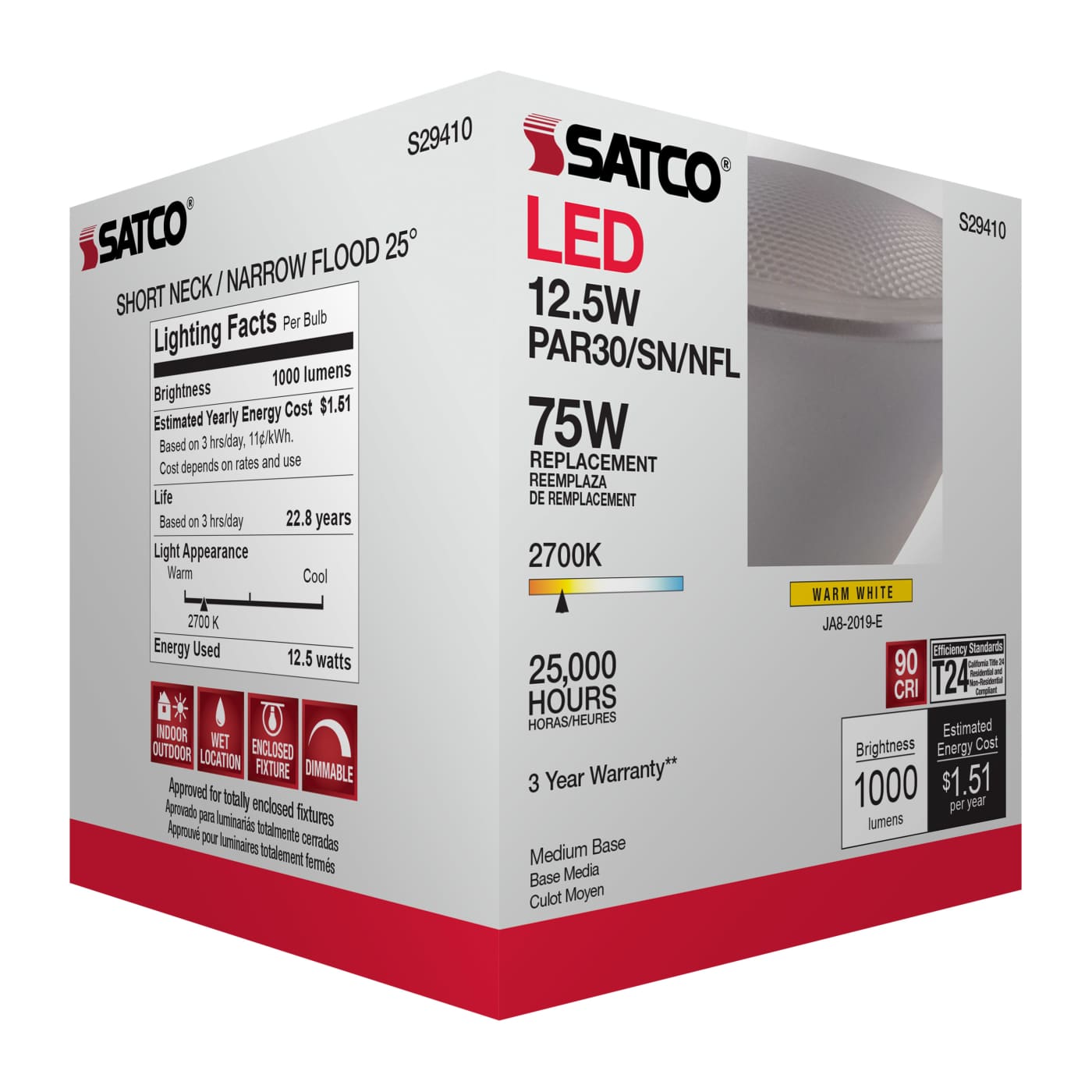 12.5PAR30/SN/LED/25'/927/120V - S29410