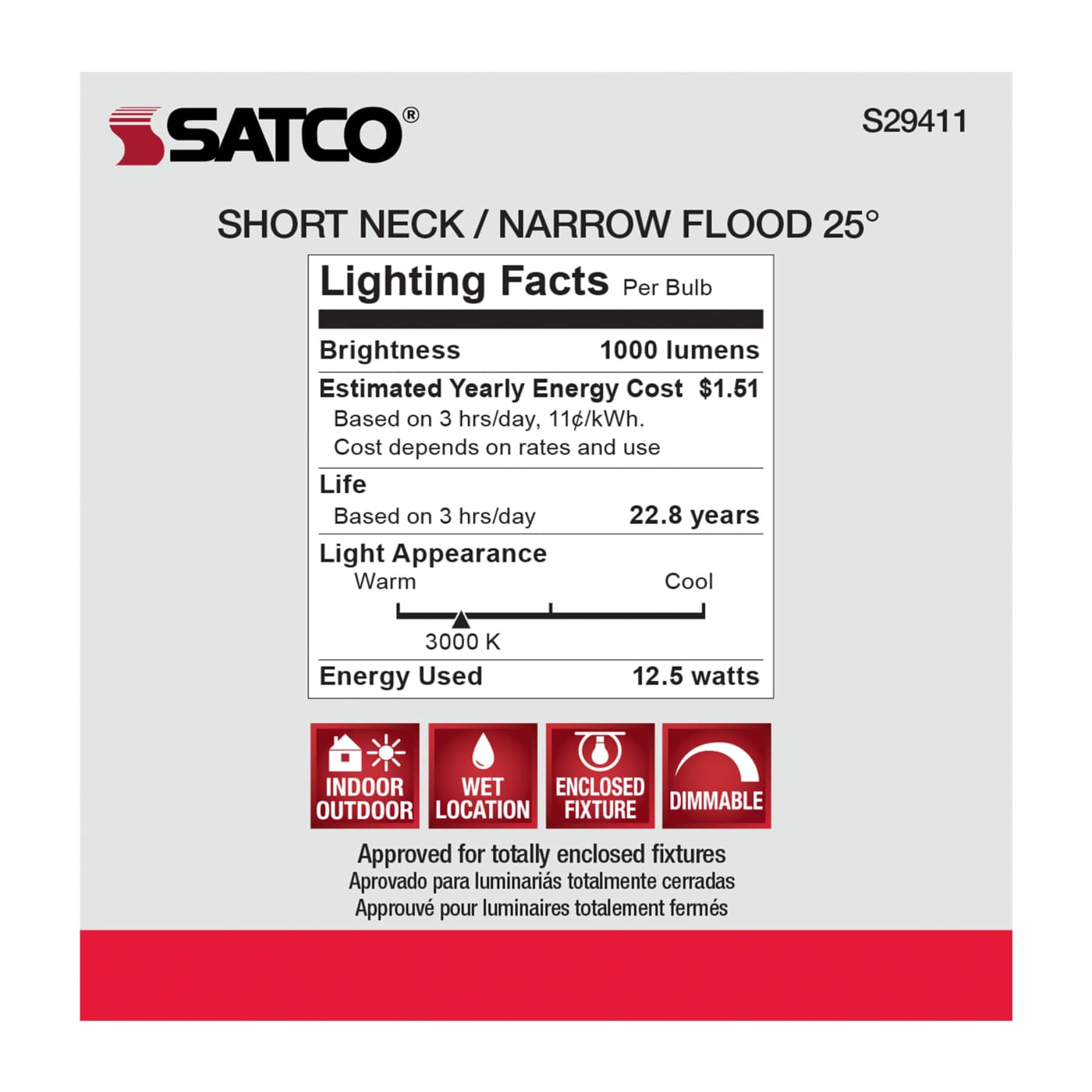 12.5PAR30/SN/LED/25'/930/120V - S29411