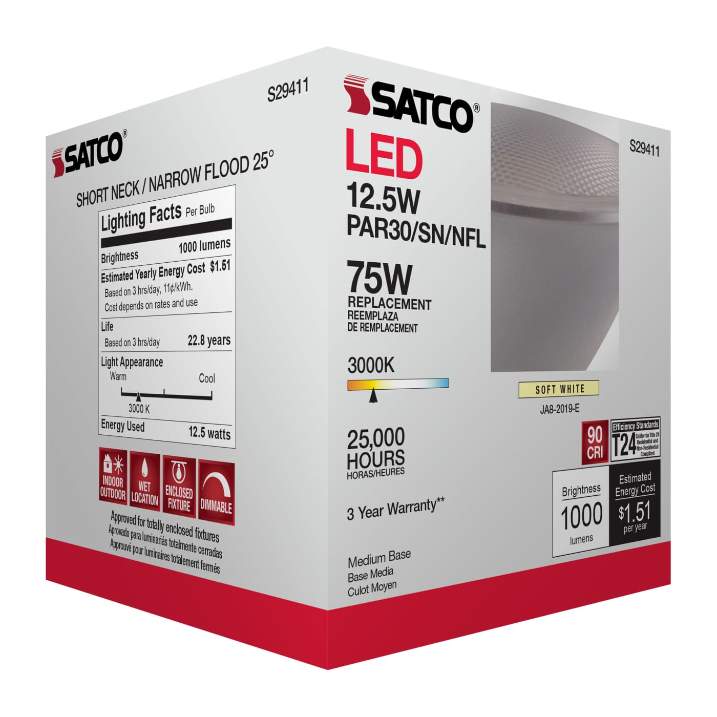 12.5PAR30/SN/LED/25'/930/120V - S29411