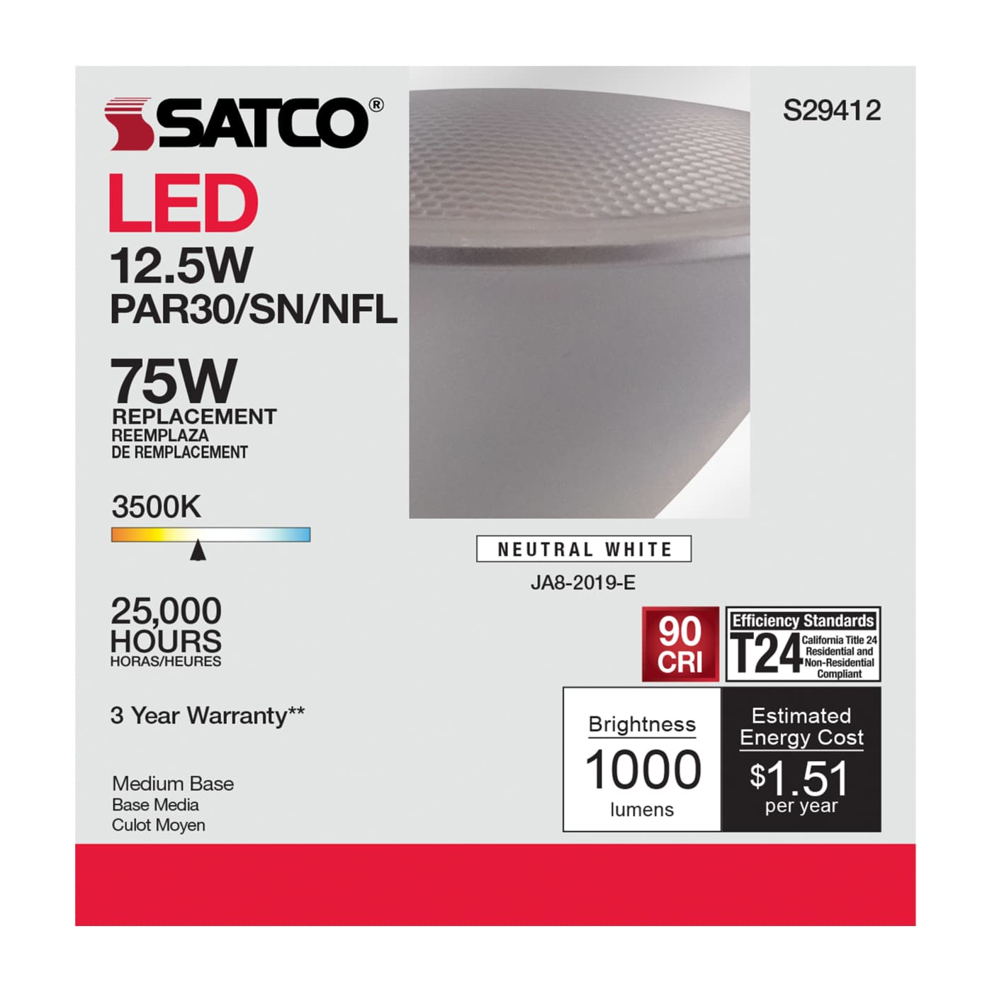 12.5PAR30/SN/LED/25'/935/120V - S29412