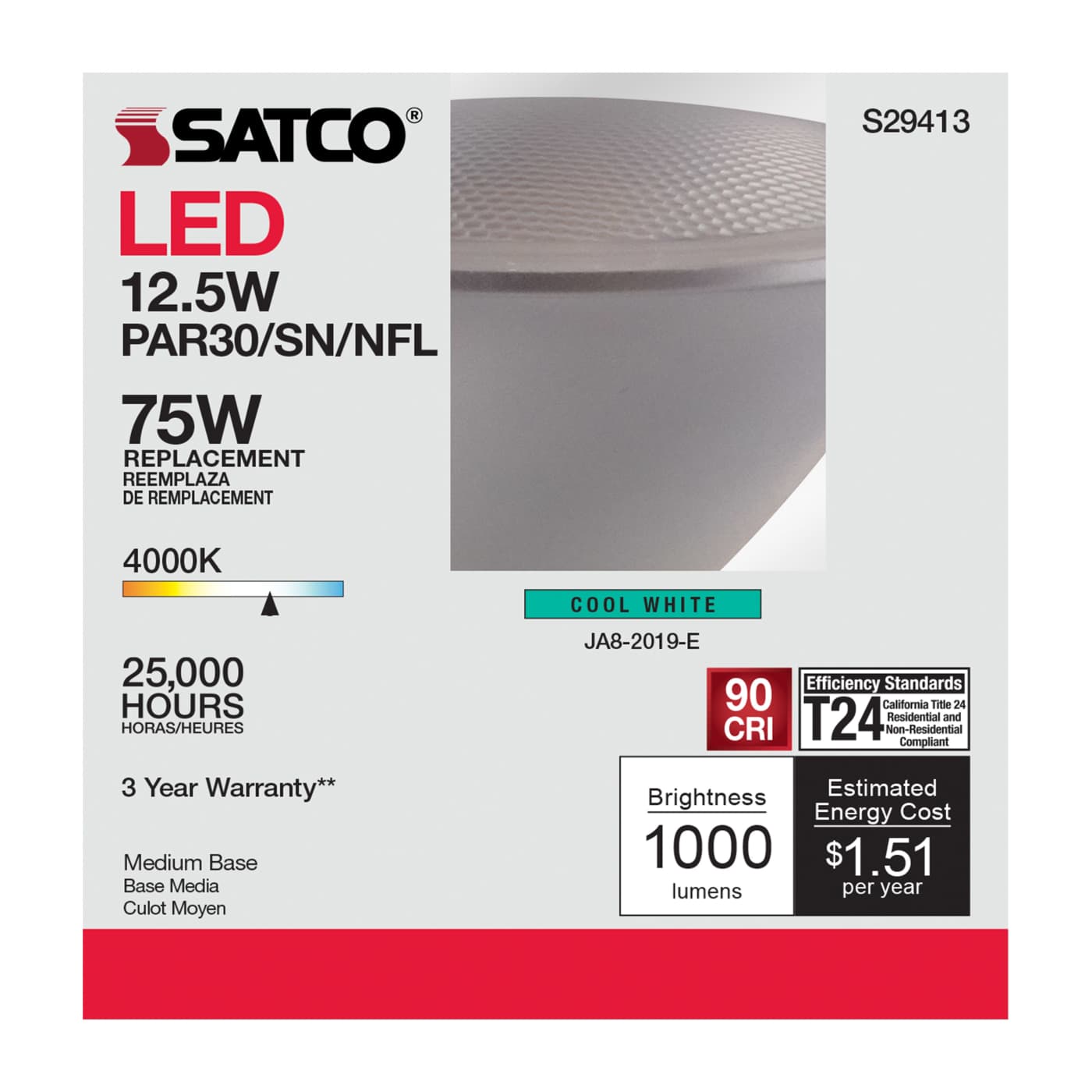 12.5PAR30/SN/LED/25'/940/120V - S29413