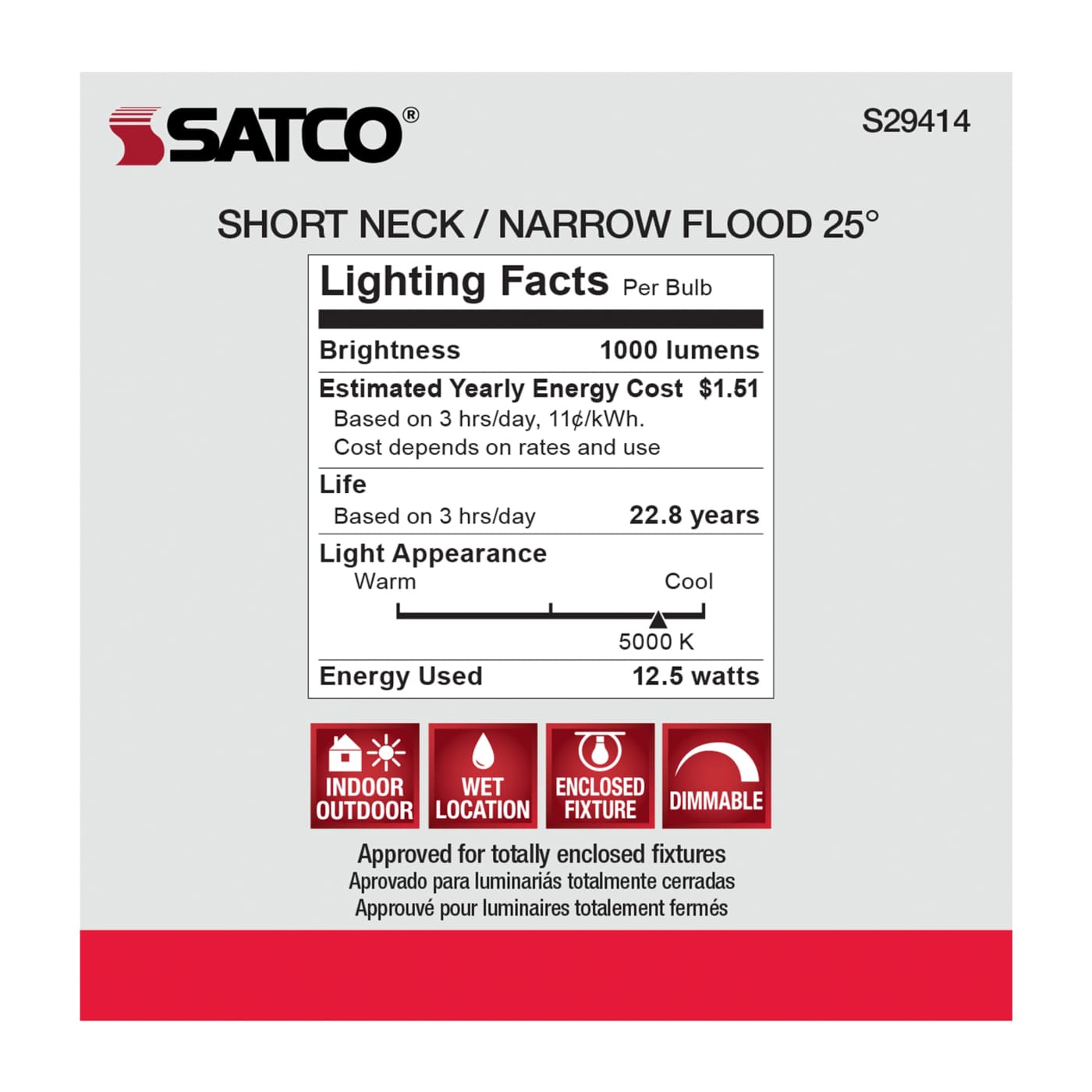 12.5PAR30/SN/LED/25'/950/120V - S29414