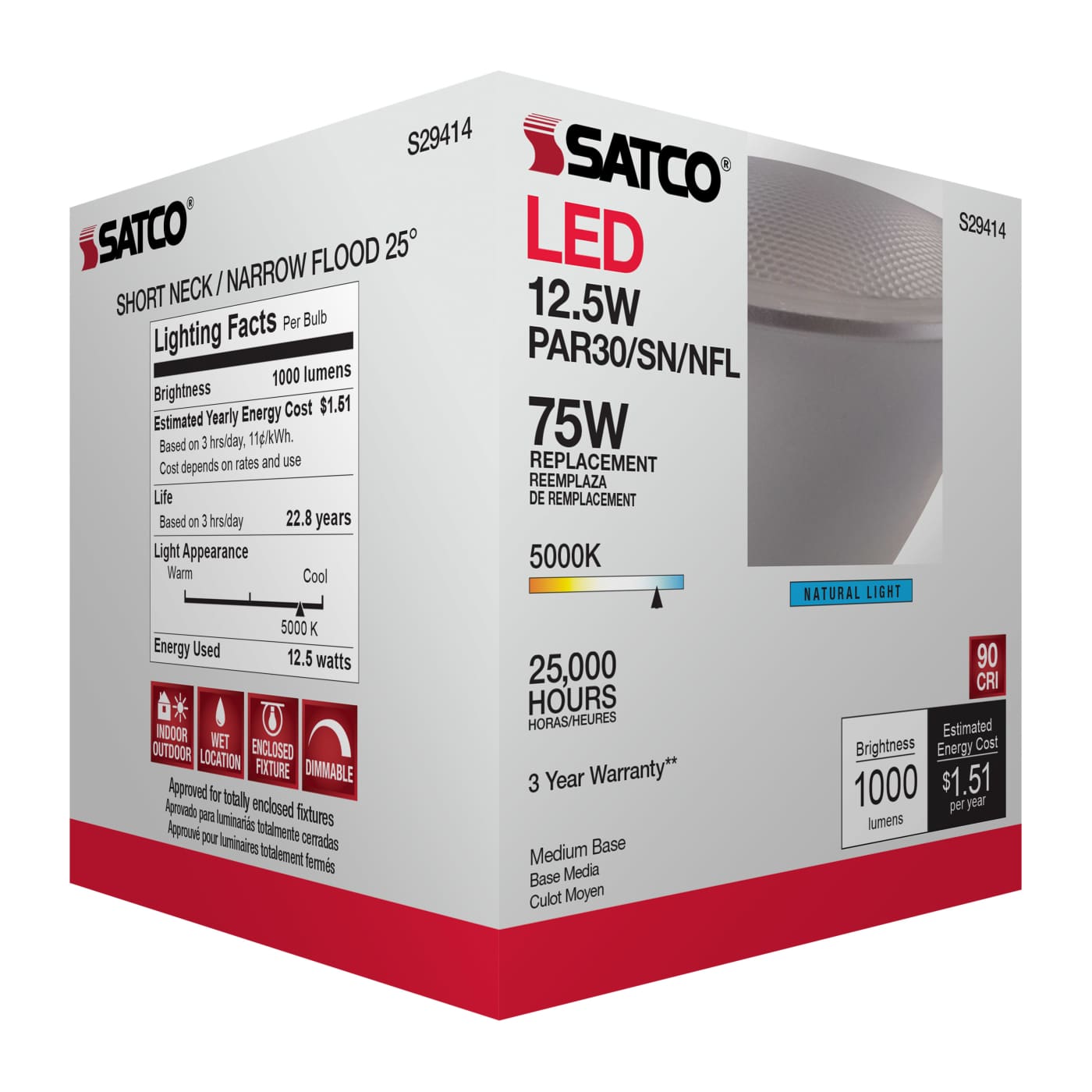 12.5PAR30/SN/LED/25'/950/120V - S29414