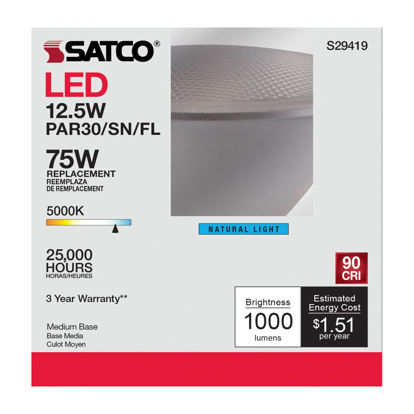 12.5PAR30/SN/LED/40'/950/120V - S29419