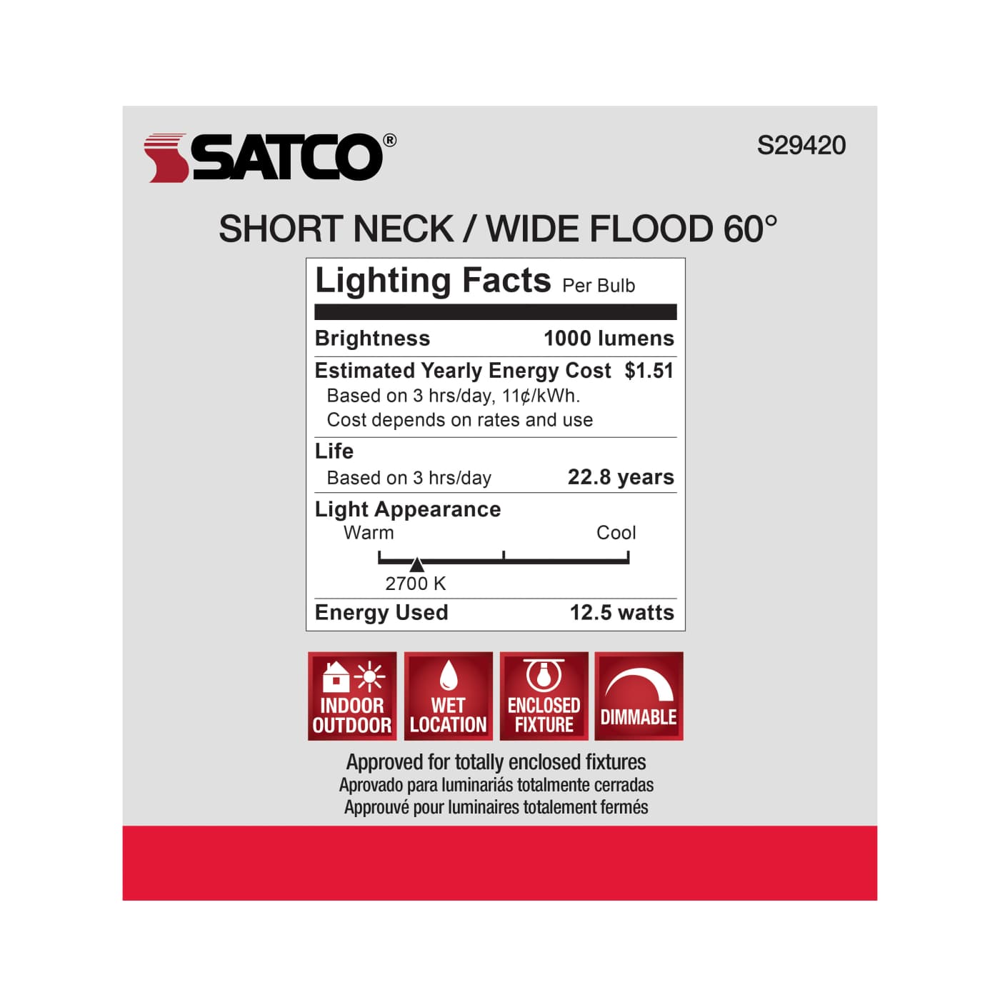 12.5PAR30/SN/LED/60'/927/120V - S29420