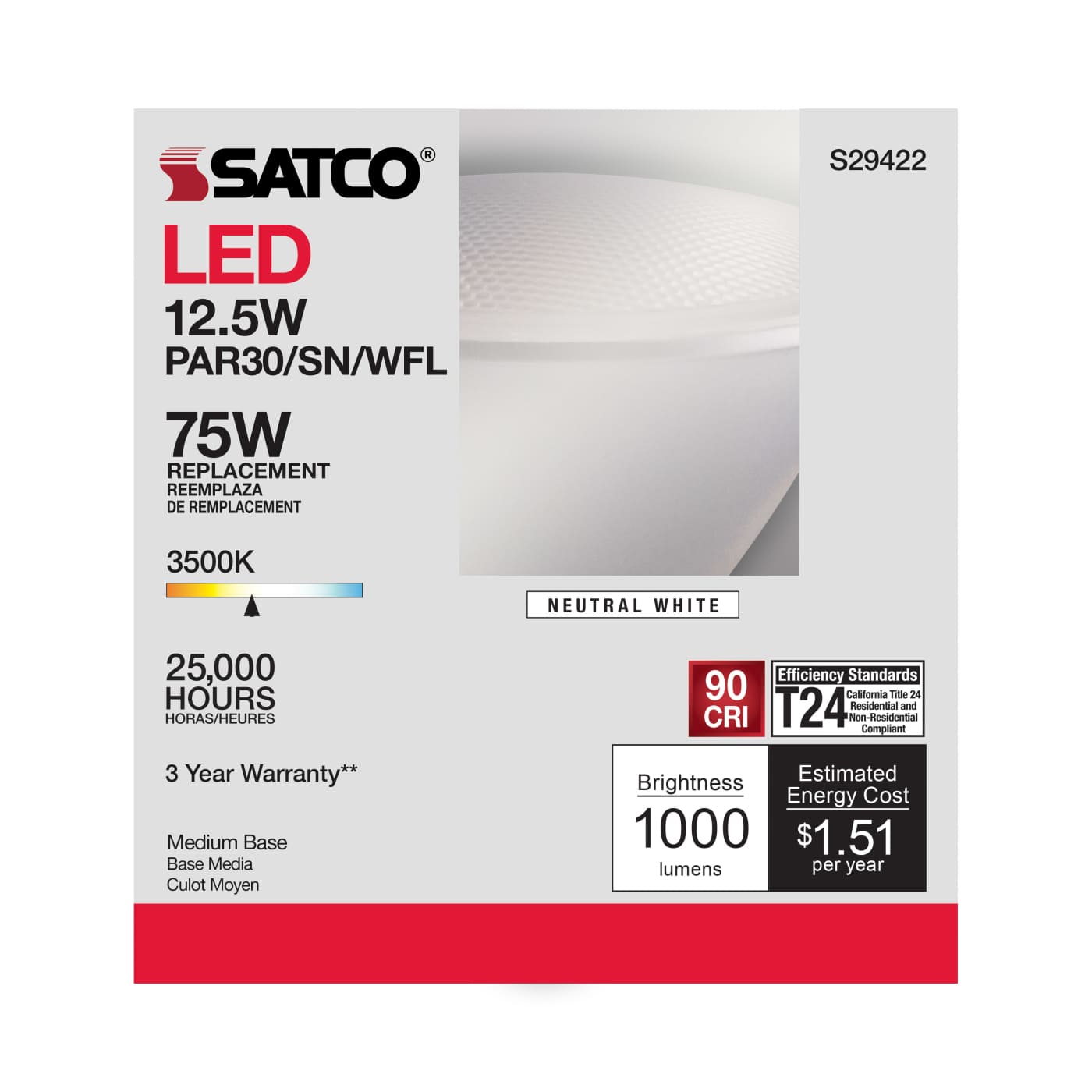 12.5PAR30/SN/LED/60'/935/120V - S29422