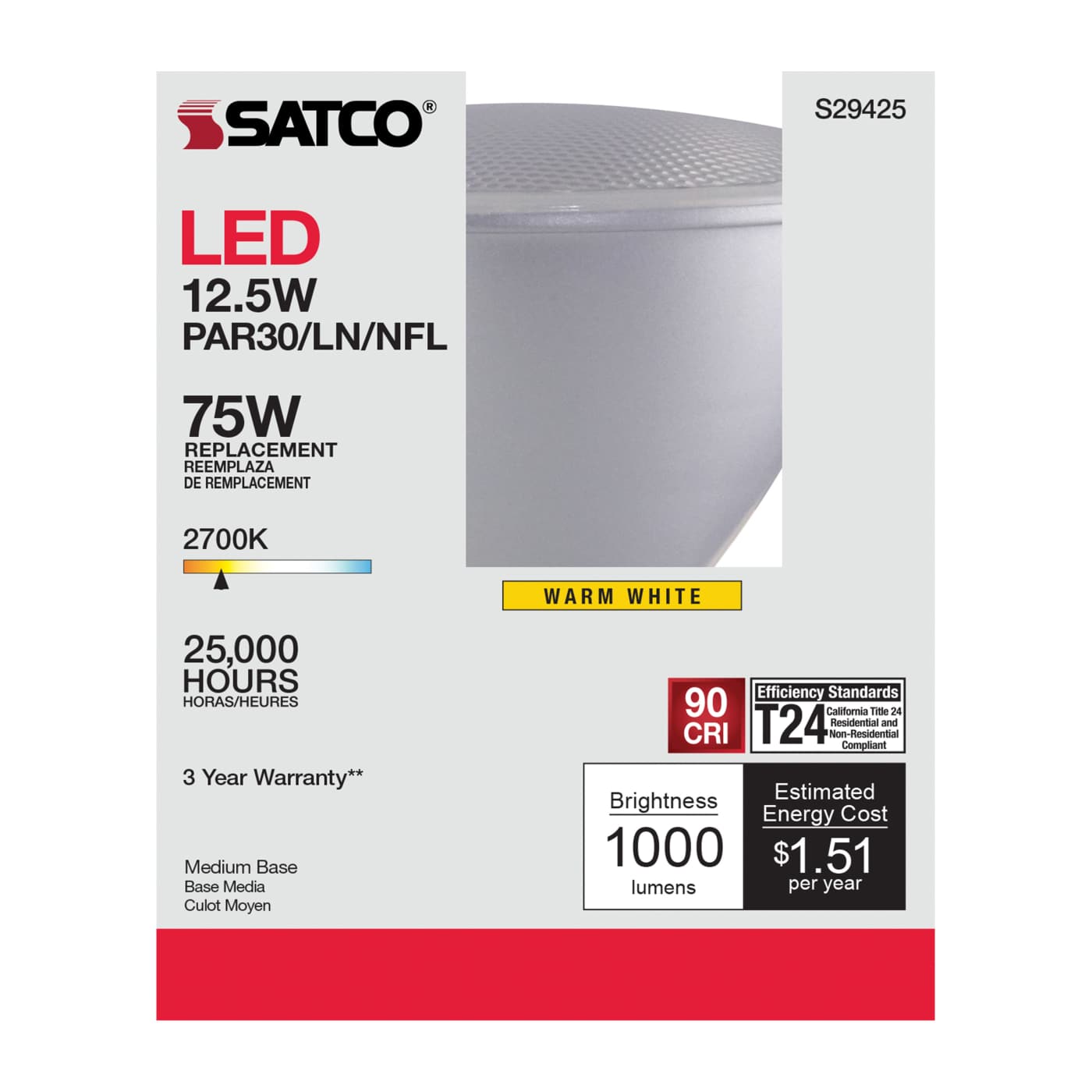 12.5PAR30/LN/LED/25'/927/120V - S29425