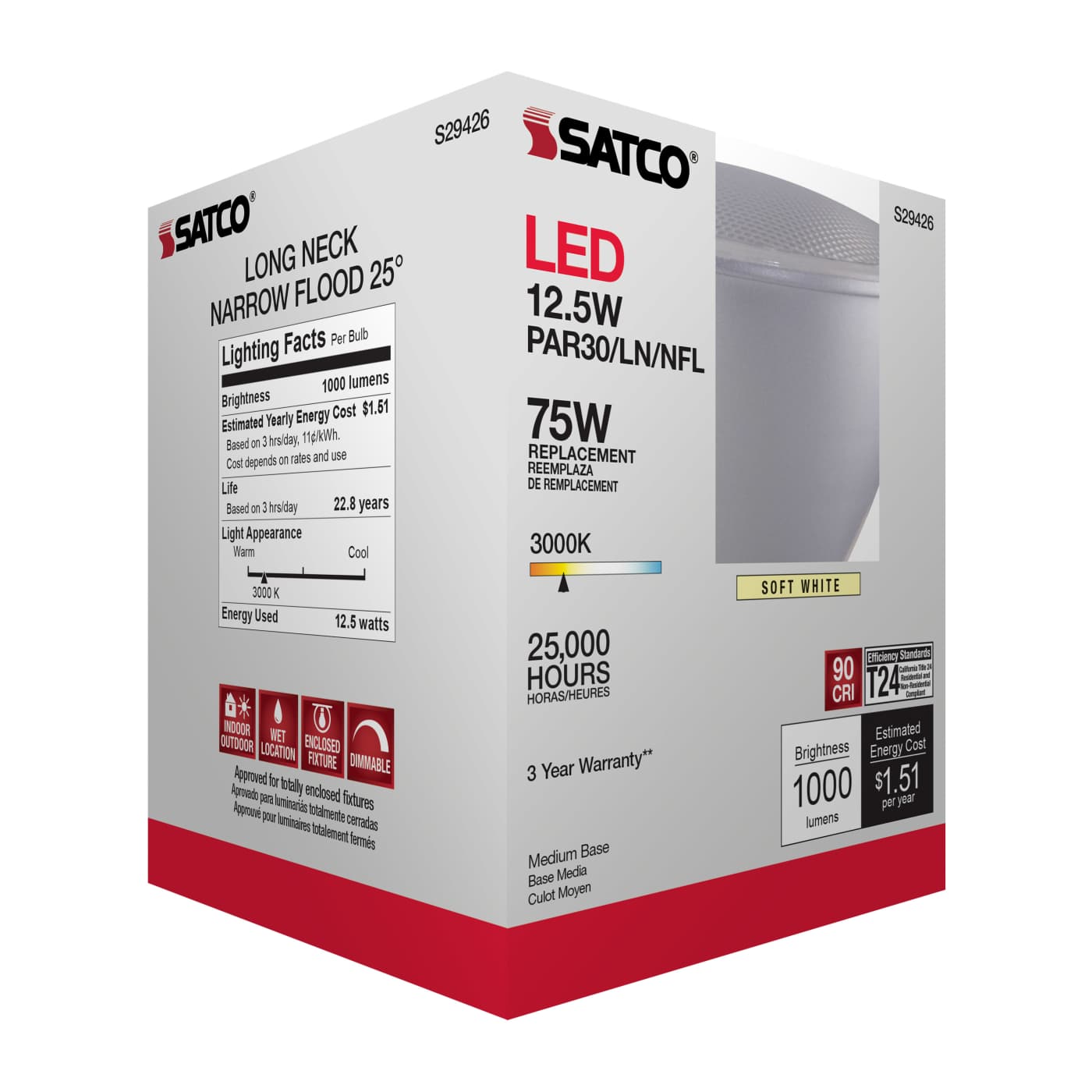 12.5PAR30/LN/LED/25'/930/120V - S29426