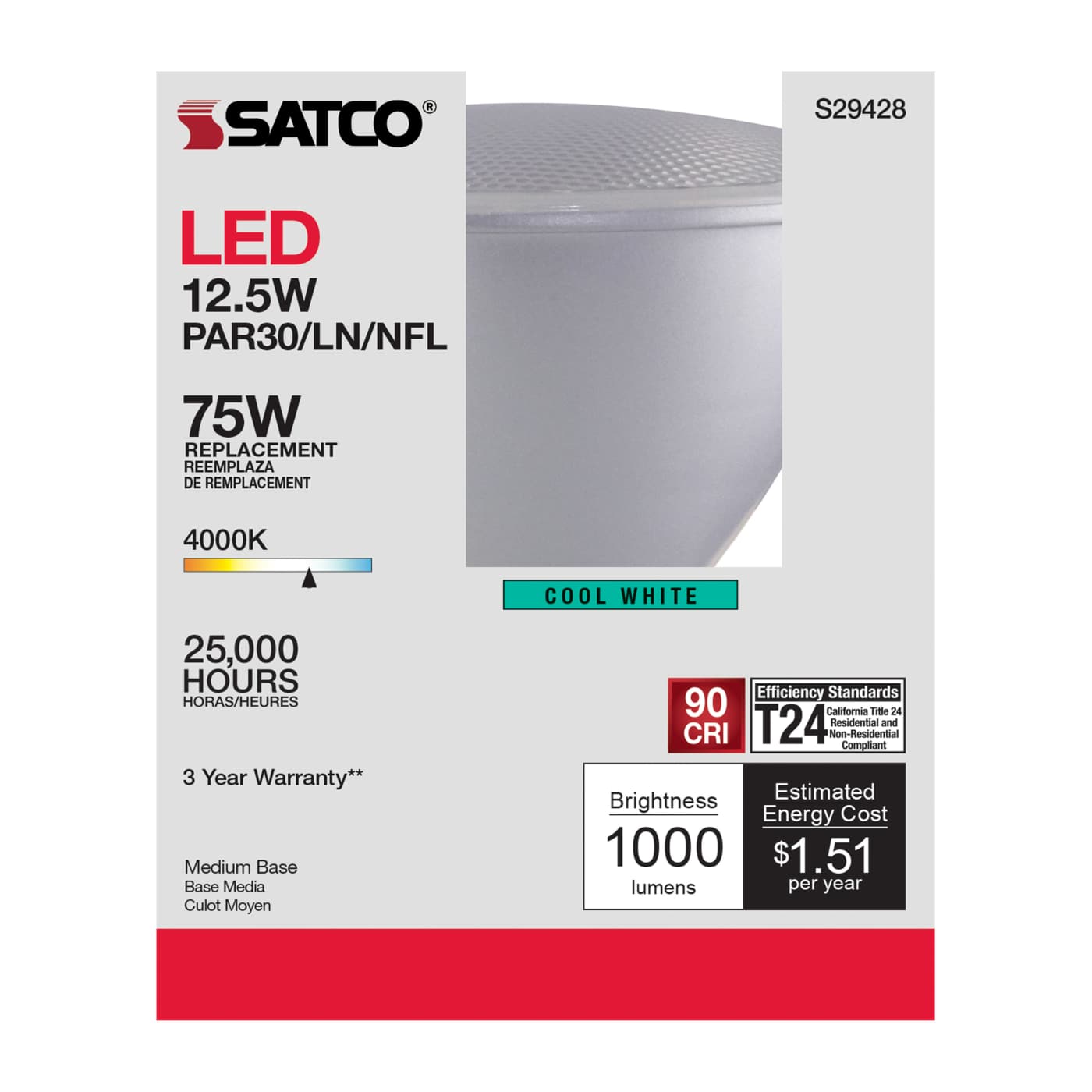 12.5PAR30/LN/LED/25'/940/120V - S29428