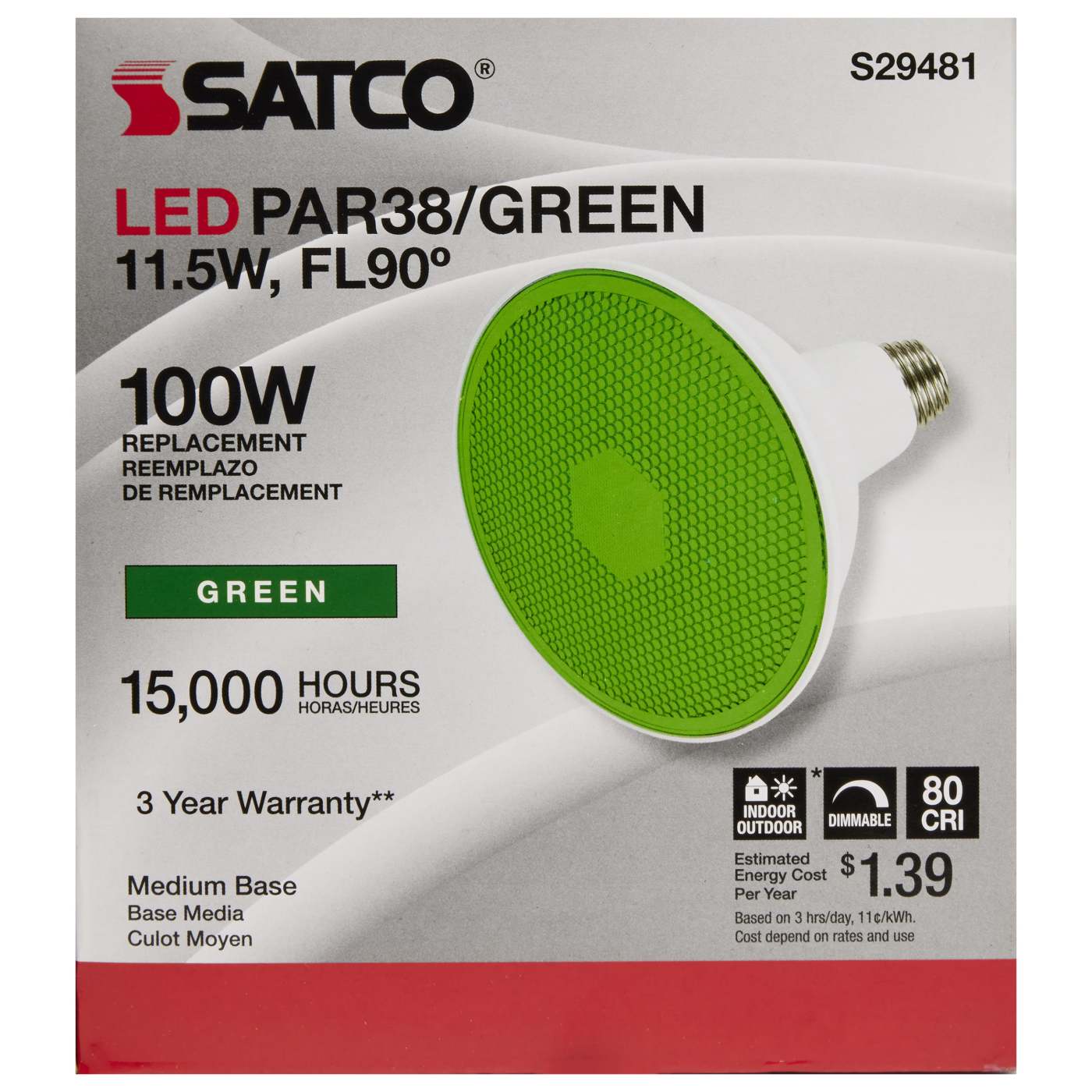 11.5PAR38/LED/90'/GREEN - S29481