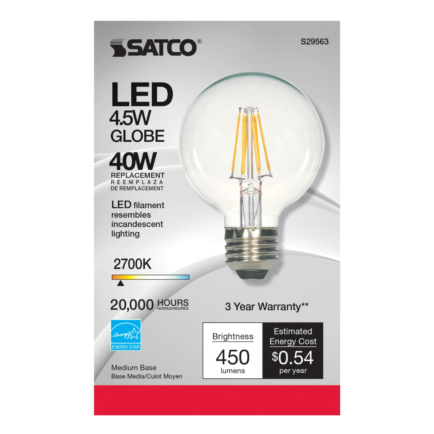 4.5G25/CL/LED/E26/27K/120V - S29563