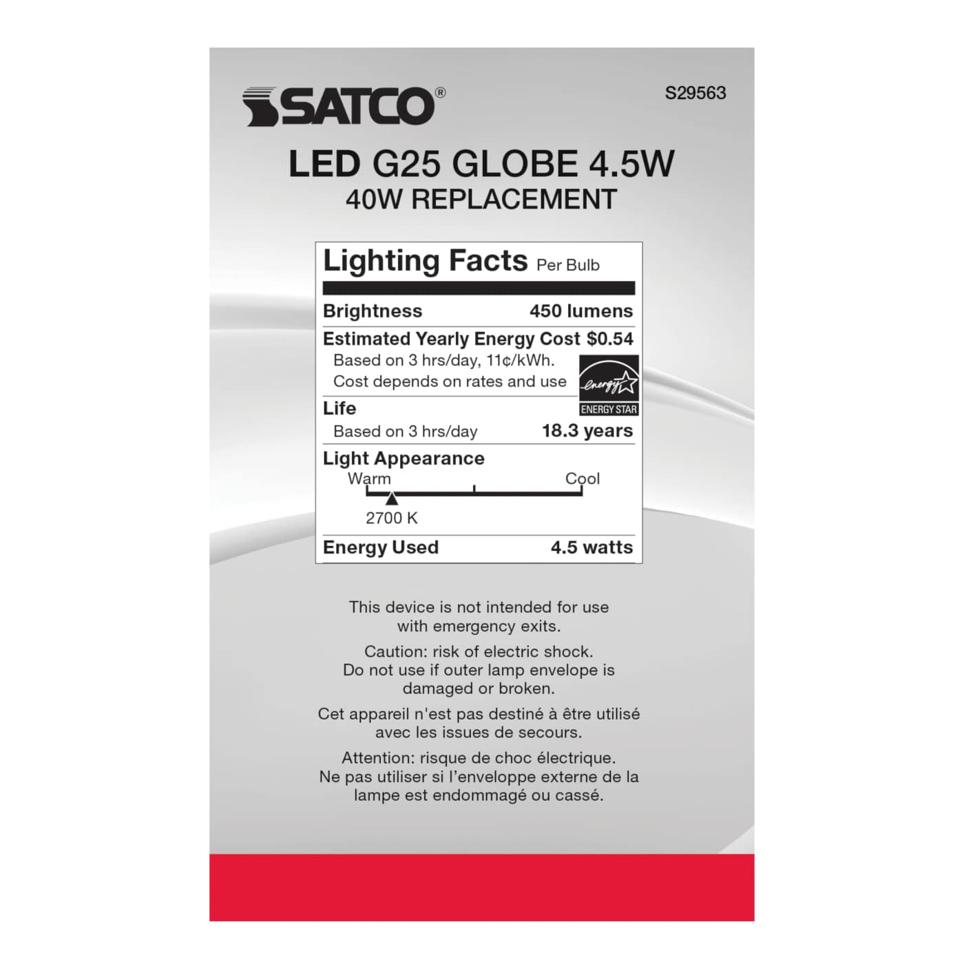 4.5G25/CL/LED/E26/27K/120V - S29563