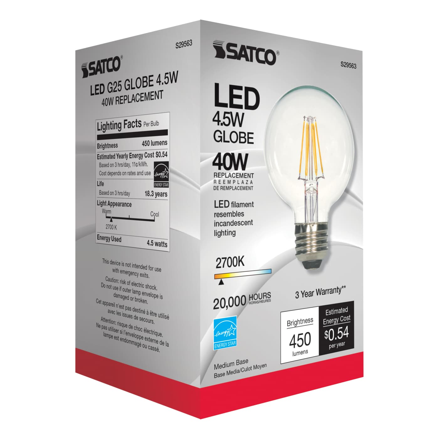 4.5G25/CL/LED/E26/27K/120V - S29563