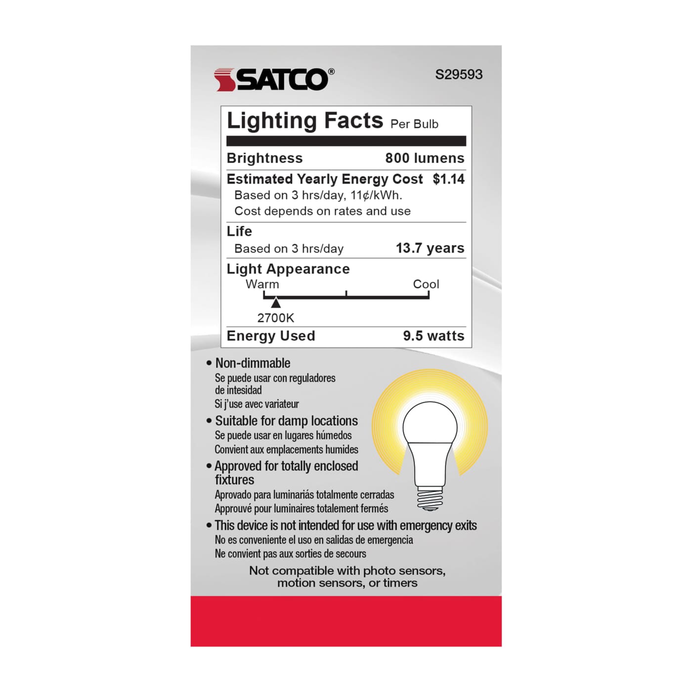 9.5A19/LED/827/ND/120V - S29593