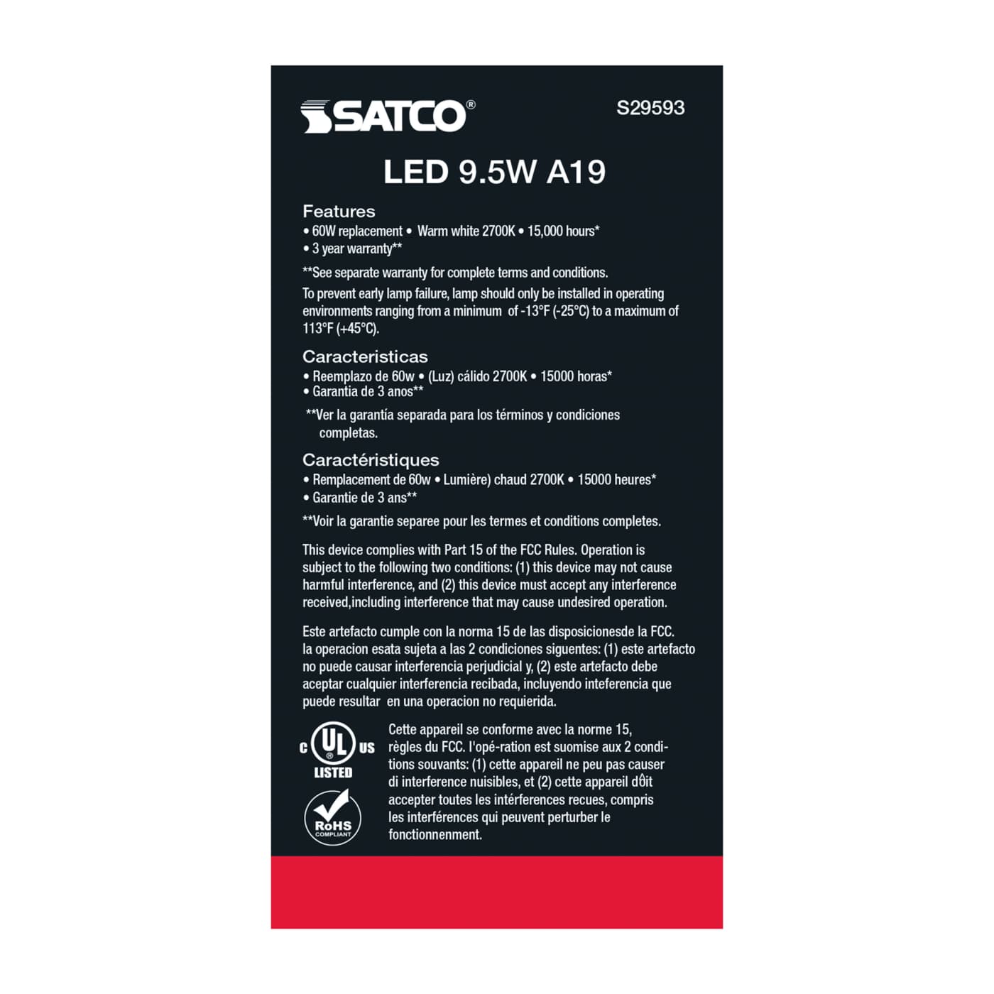 9.5A19/LED/827/ND/120V - S29593