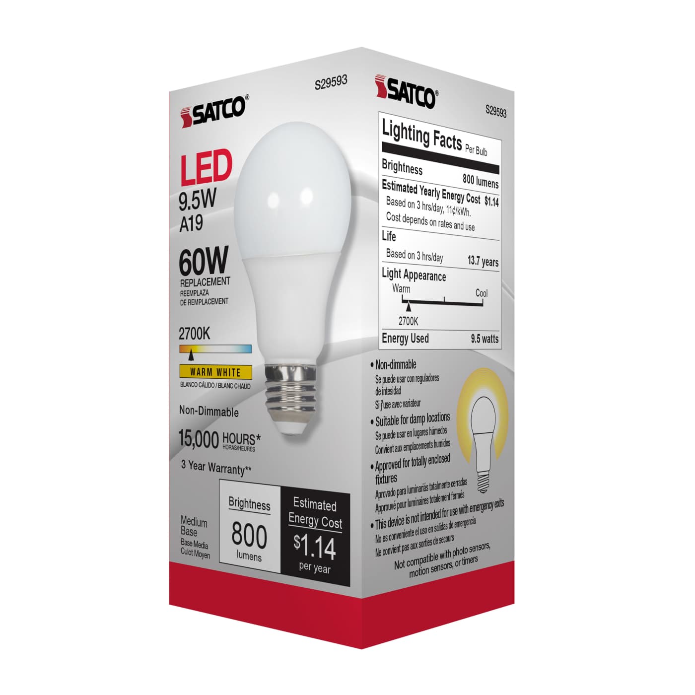 9.5A19/LED/827/ND/120V - S29593