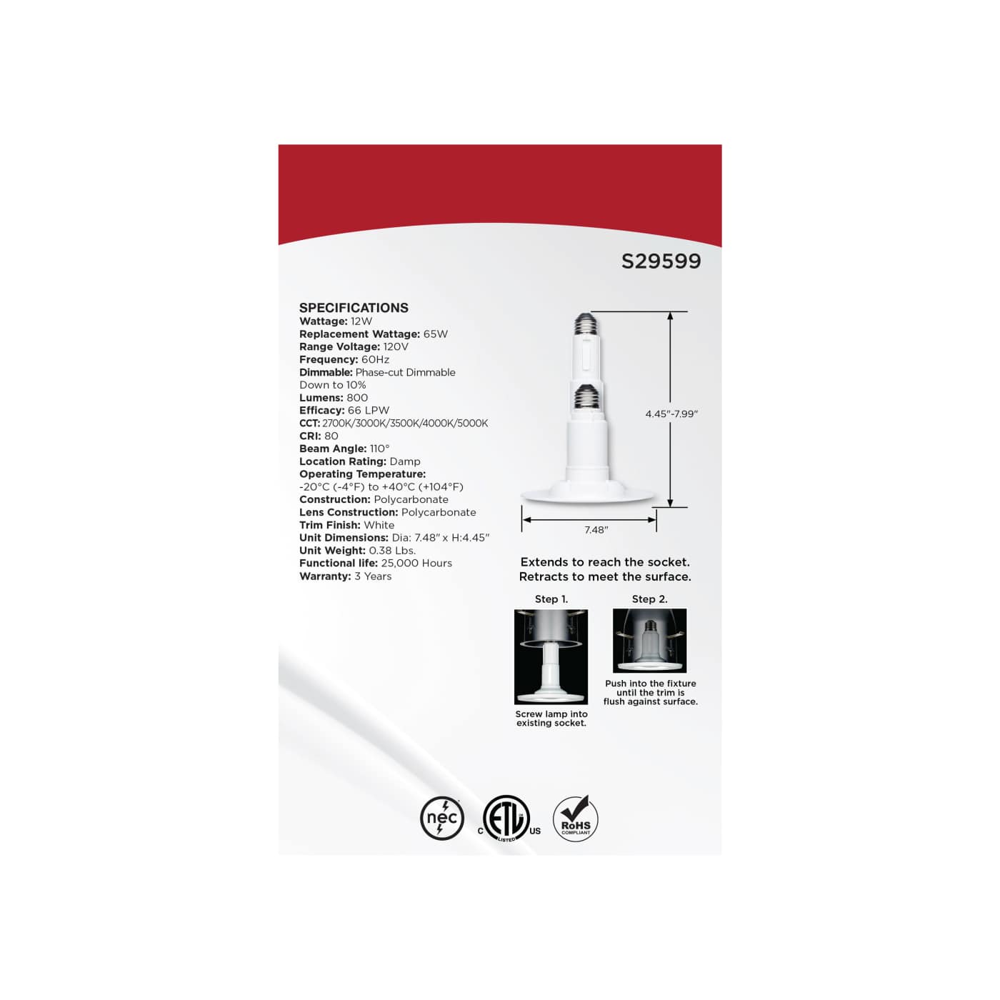 12WLED/5-6''TRIM/5CCT/120V/2PK - S29599