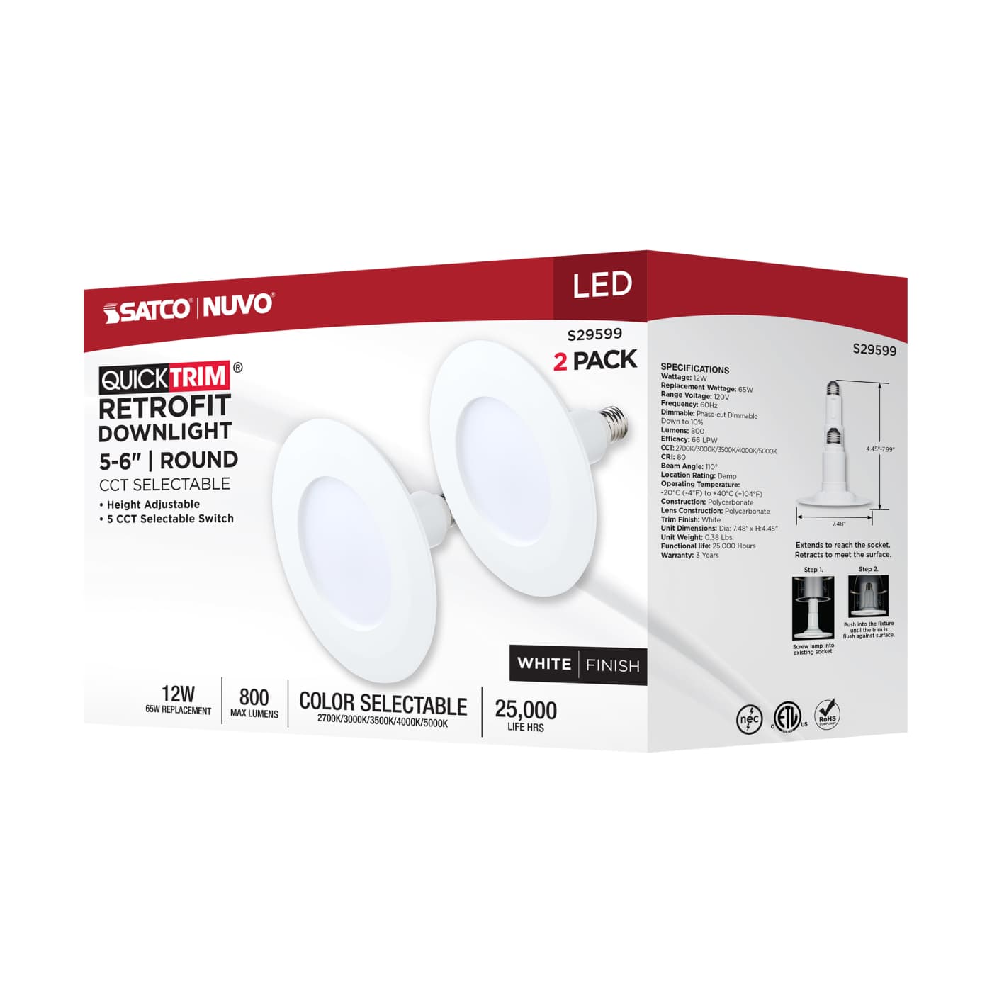 12WLED/5-6''TRIM/5CCT/120V/2PK - S29599