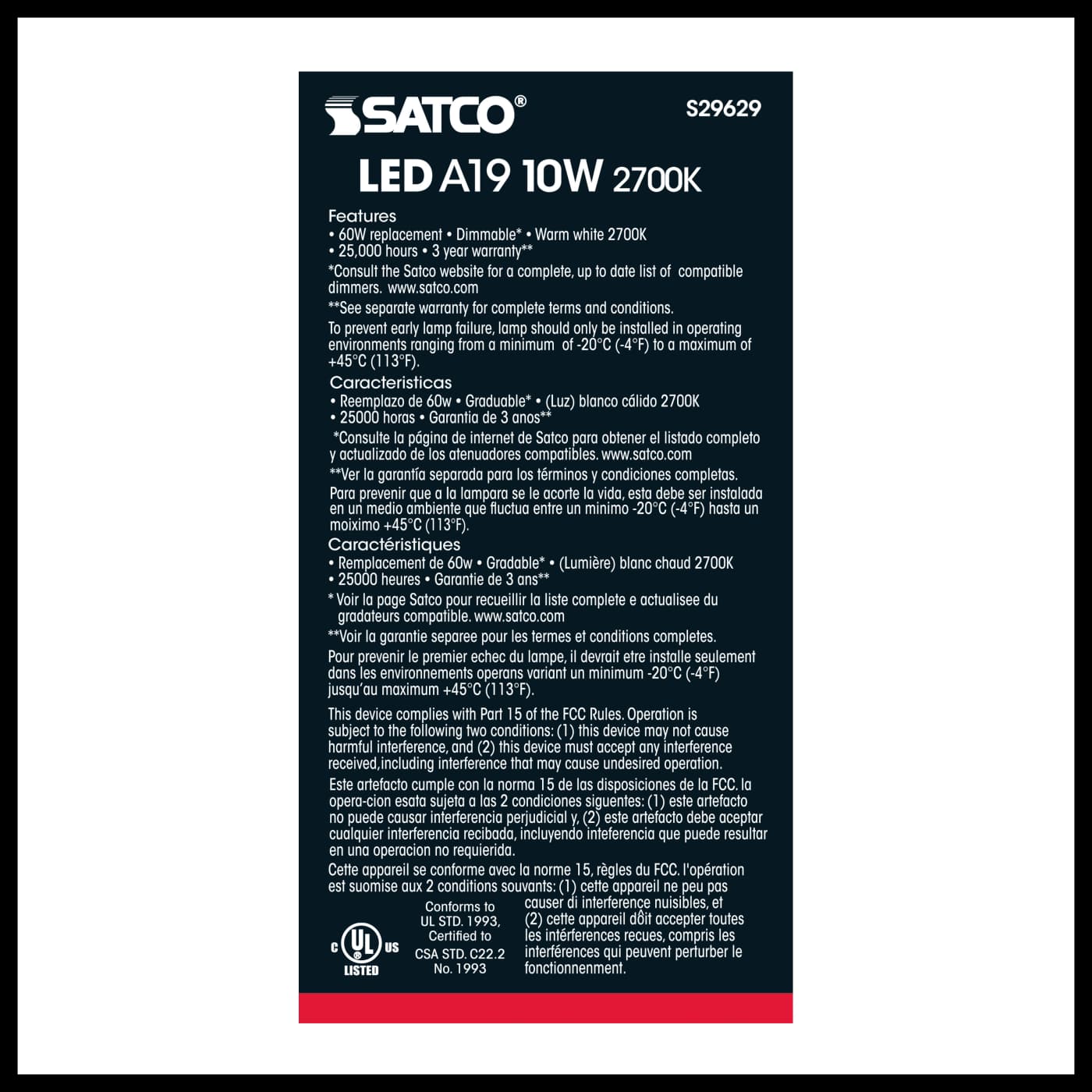 10A19/LED/2700K/800L/120V - S29629