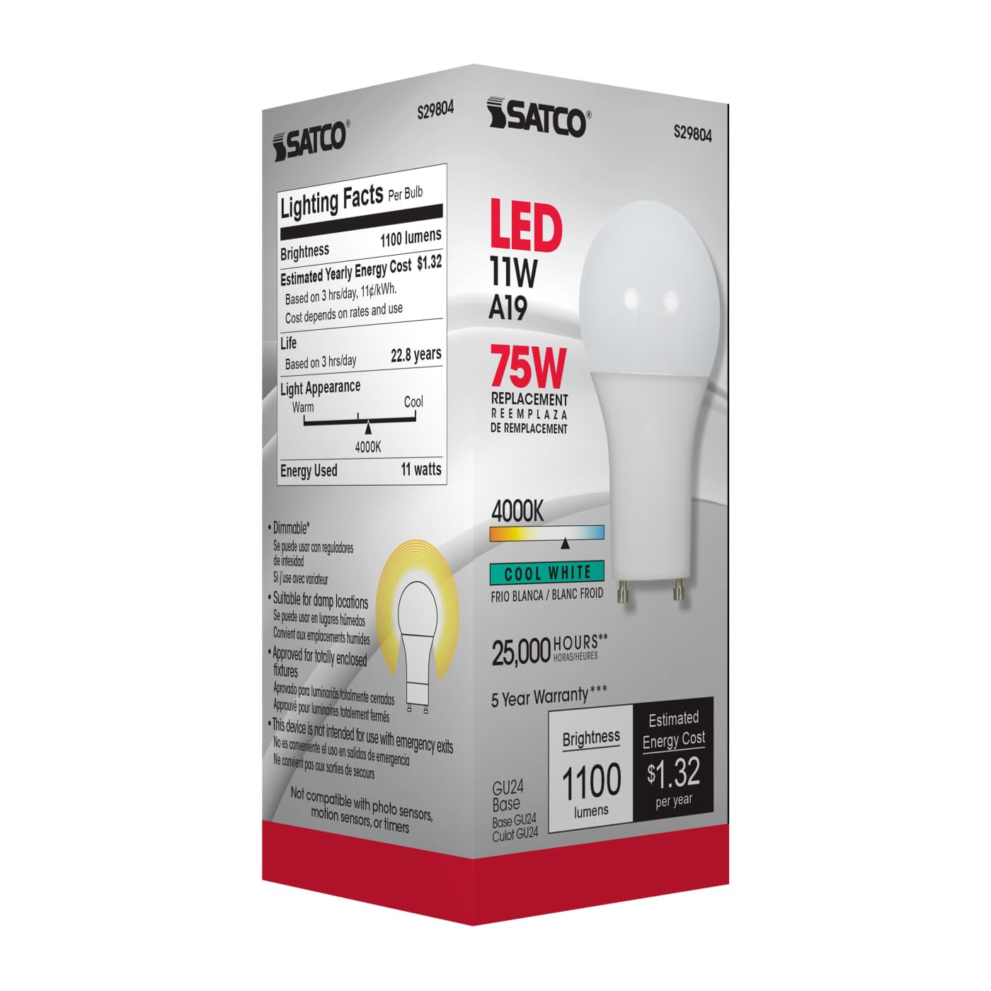 11A19/LED/4000K/120V/D/GU24 - S29804