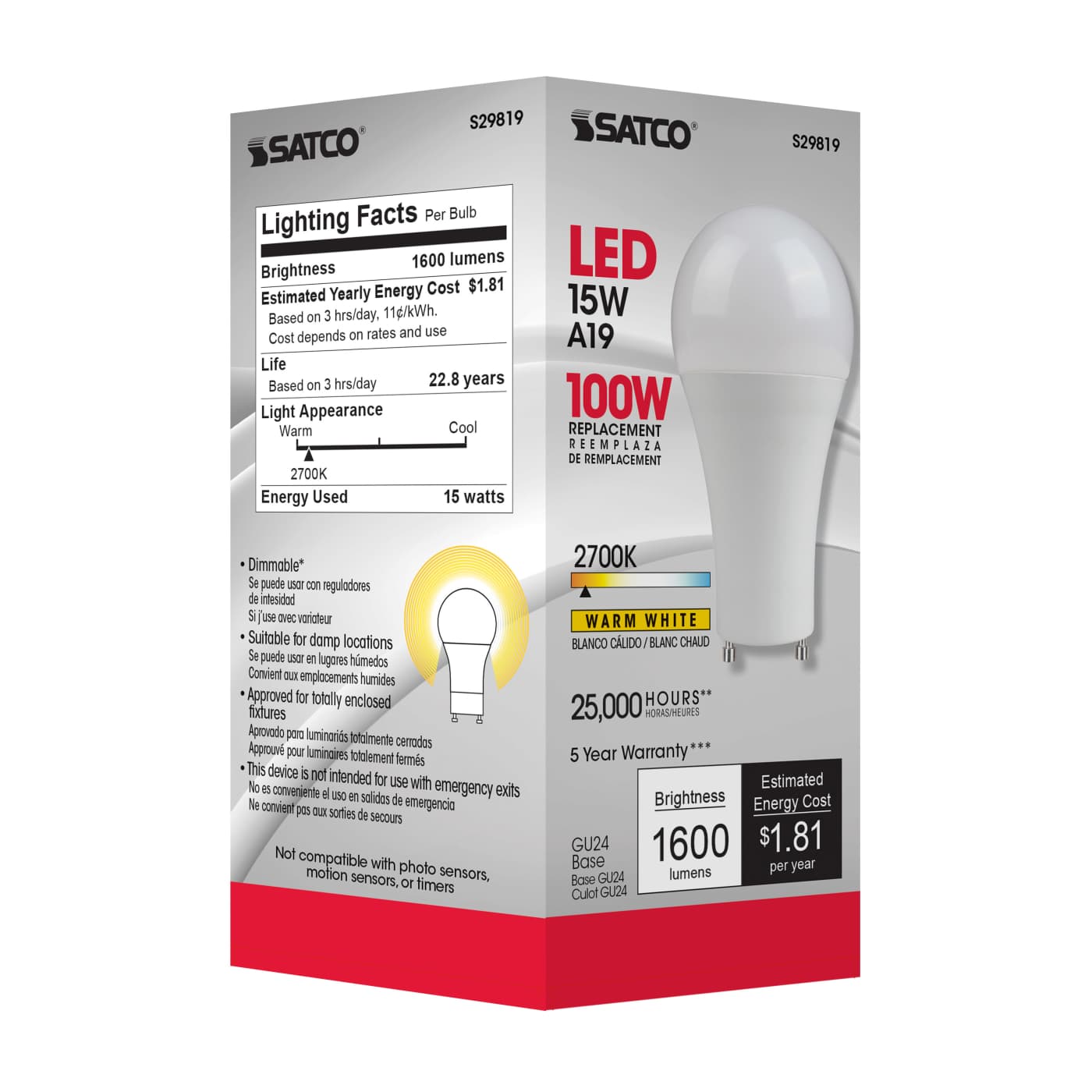 15A19/LED/27K/1600/120V/GU24 - S29819