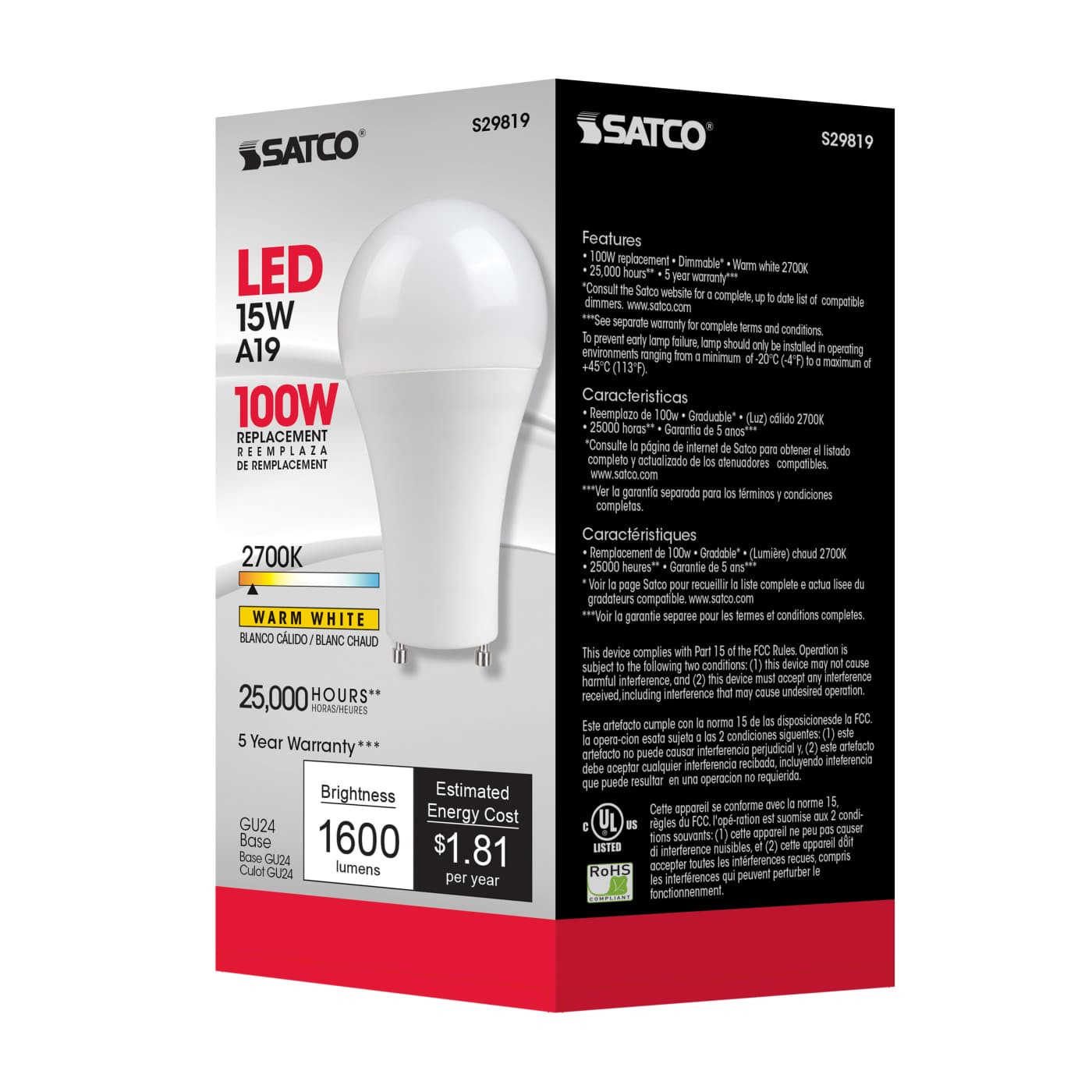 15A19/LED/27K/1600/120V/GU24 - S29819