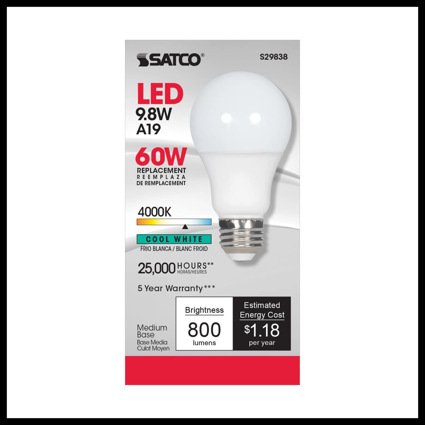 9.8A19/OMNI/220/LED/40K - S29838