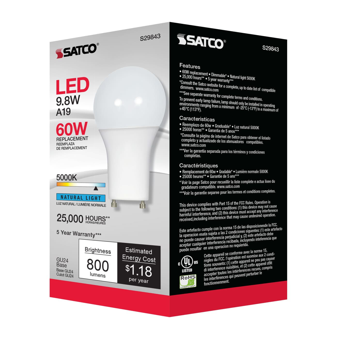 9.8A19/OMNI/220/LED/50K/GU24 - S29843