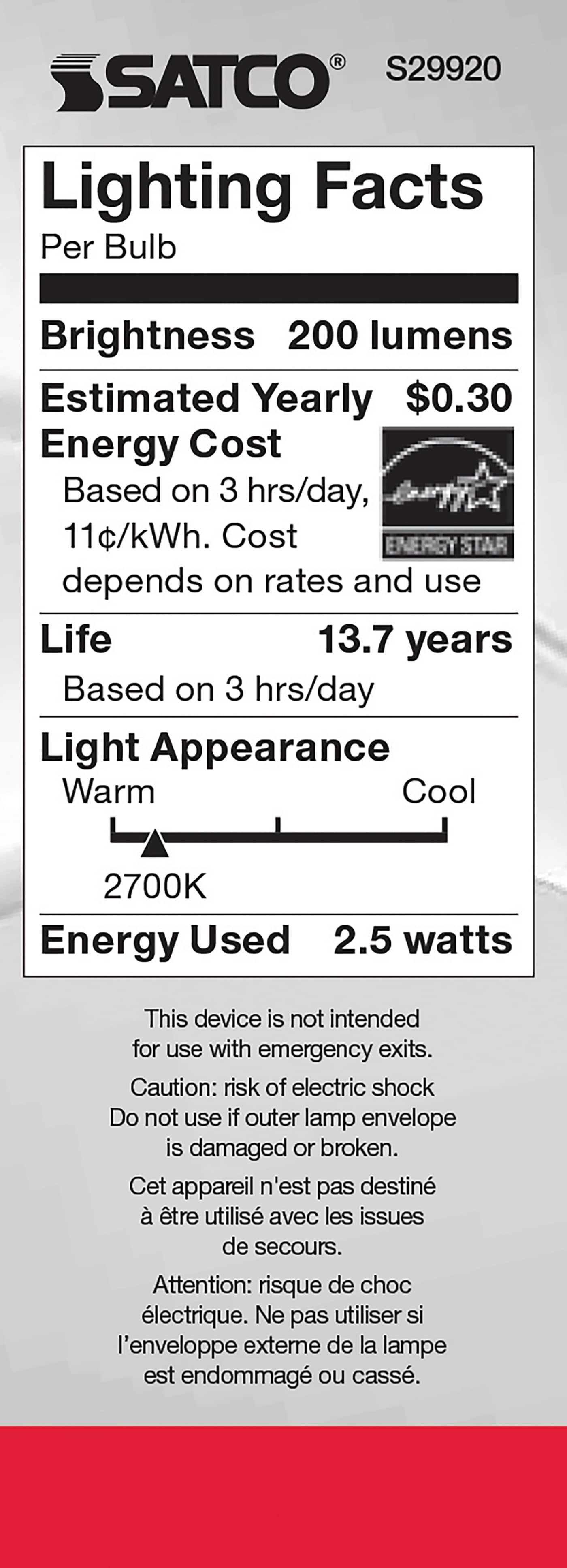 2.5W CTC/LED/27K/CL/120V - S29920