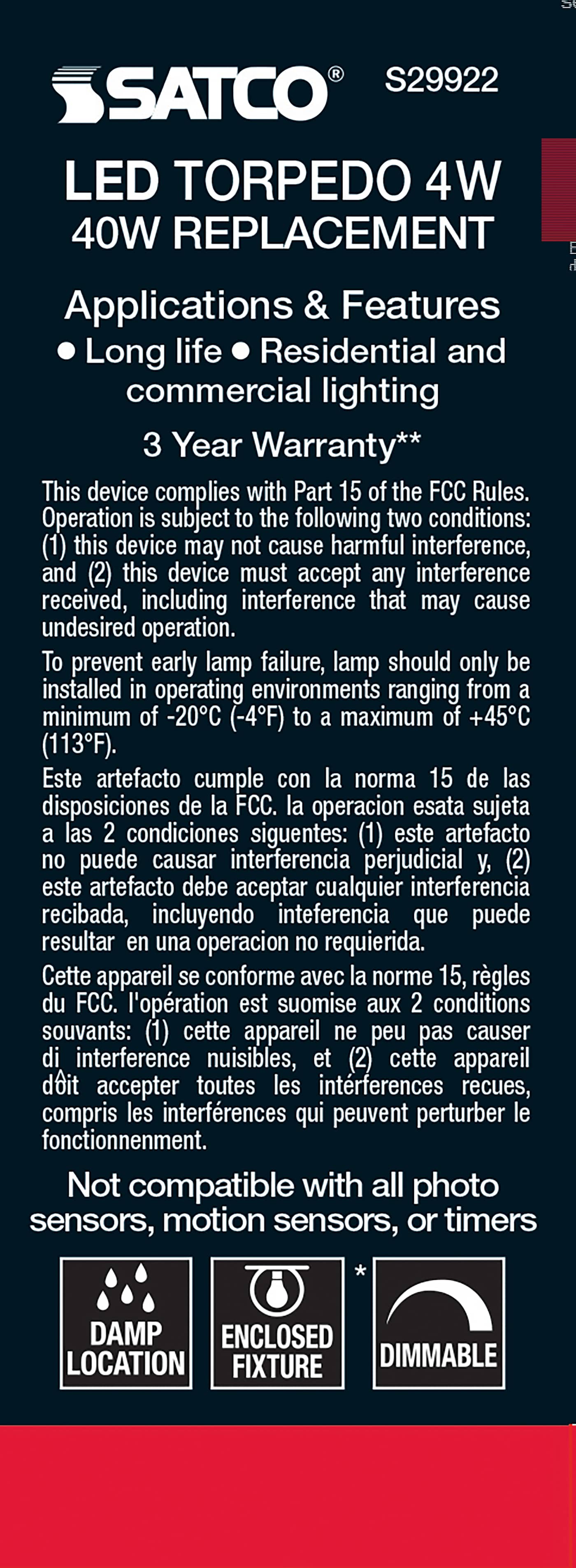 4W CTC/LED/27K/CL/120V - S29922