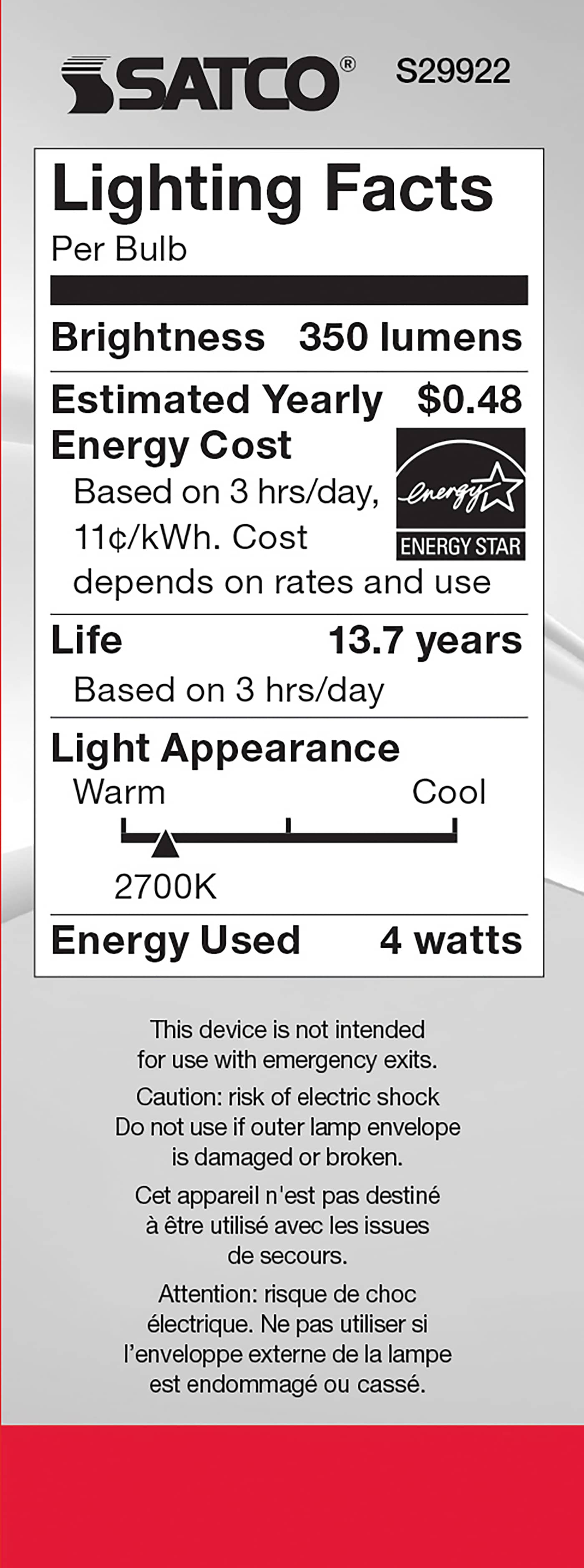 4W CTC/LED/27K/CL/120V - S29922