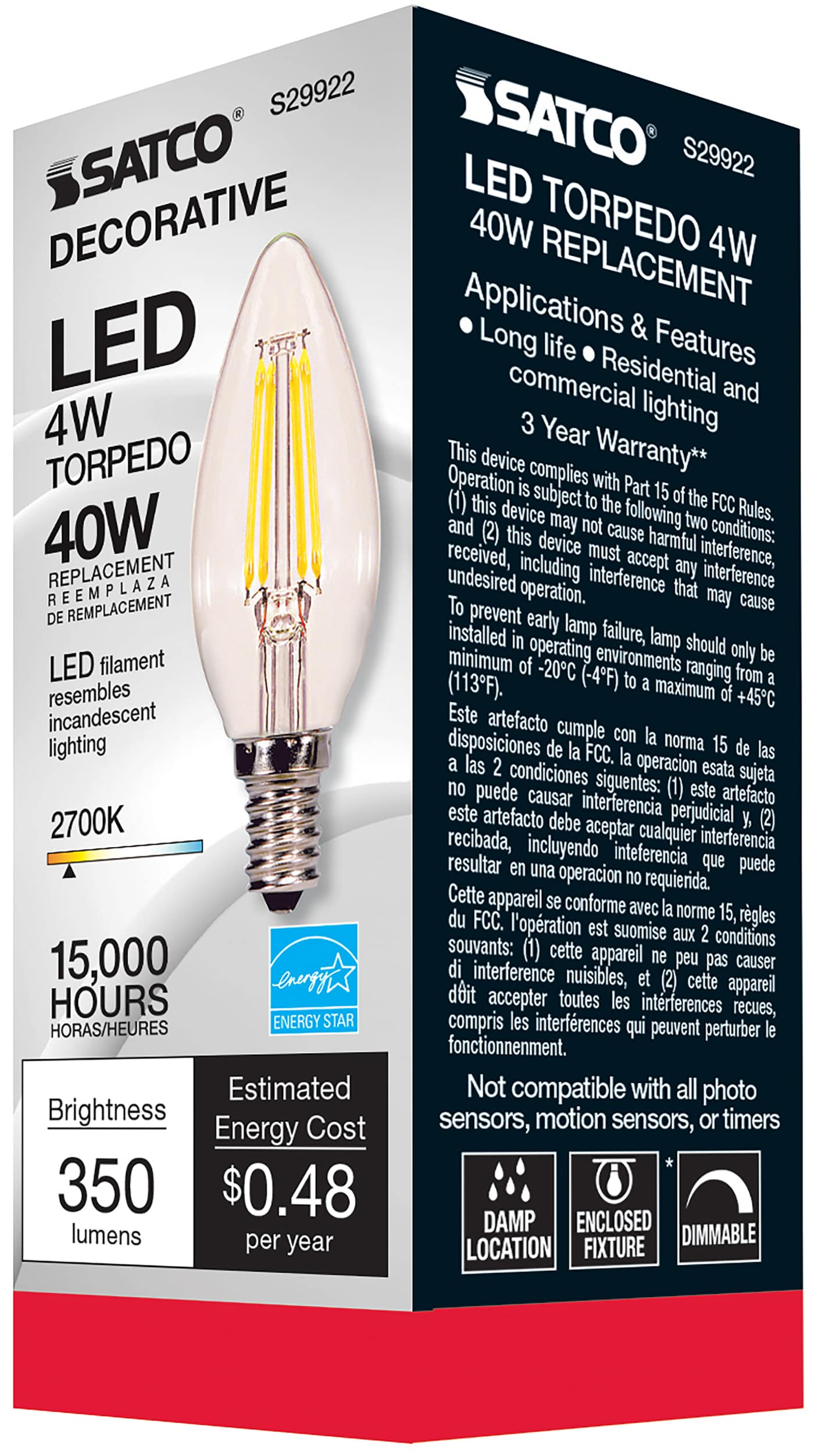 4W CTC/LED/27K/CL/120V - S29922