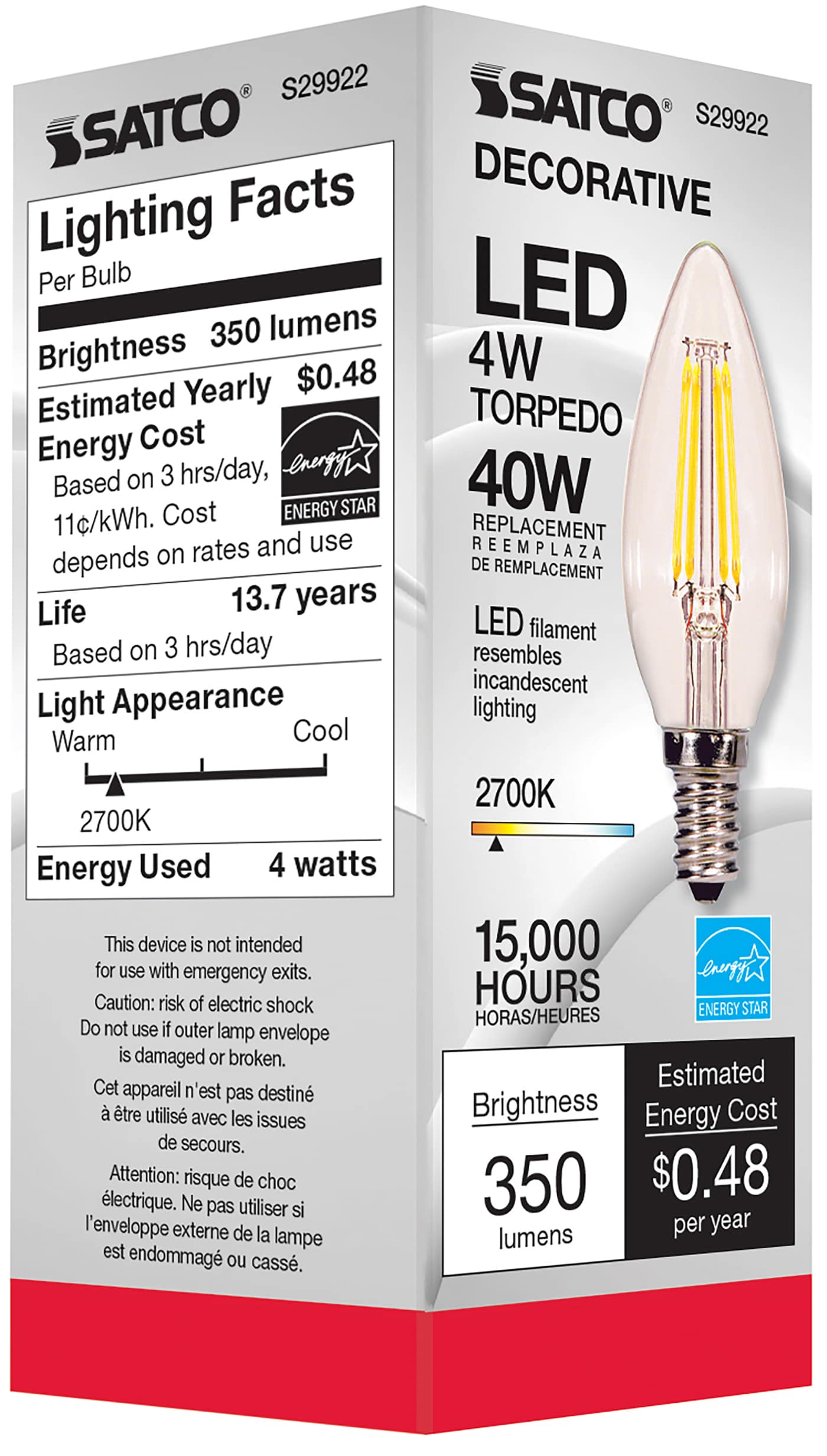 4W CTC/LED/27K/CL/120V - S29922