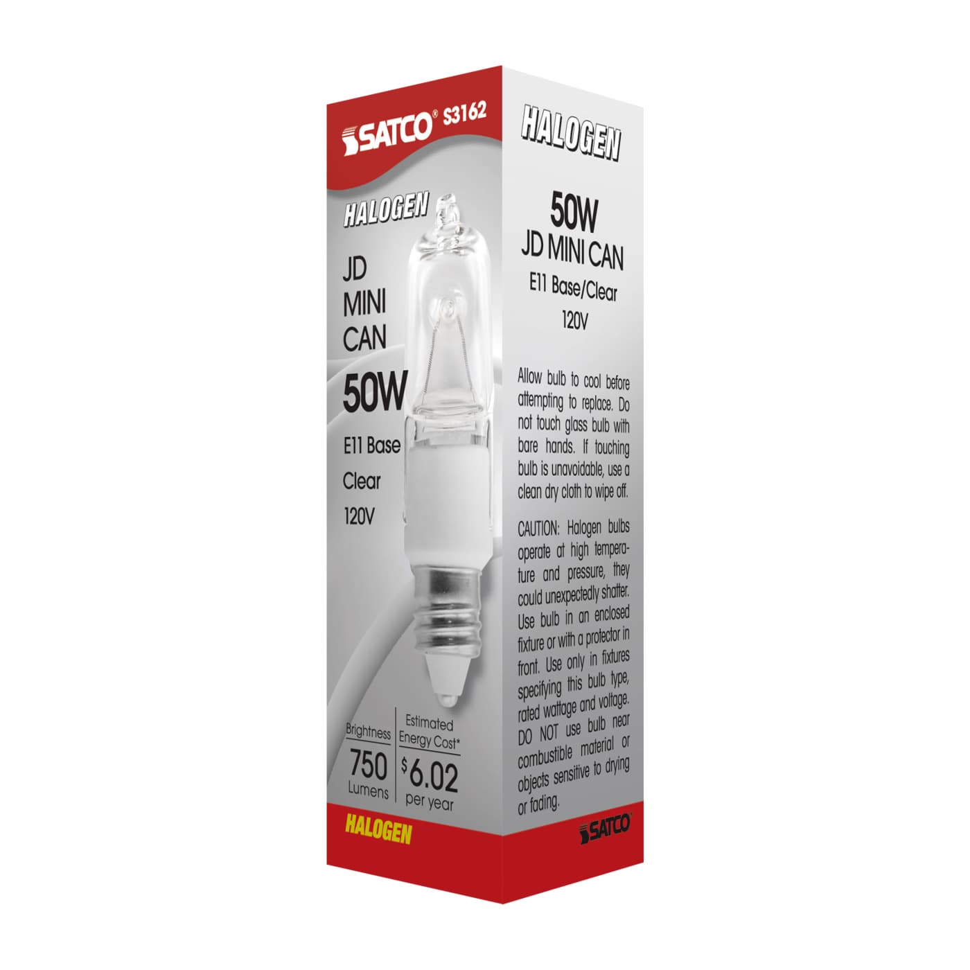 Satco 50W T4 Mini Candelabra Bulb – E11 Base, Dimmable, 2900K Warm White (S3162)