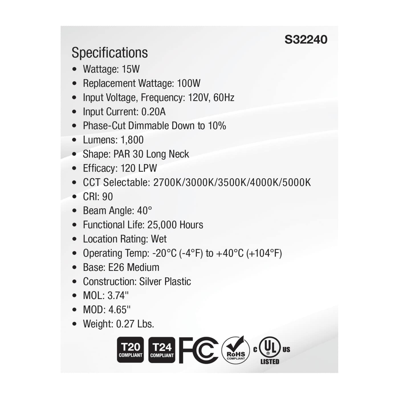 15PAR30LN/5CCT/HL/120V/D - S32240