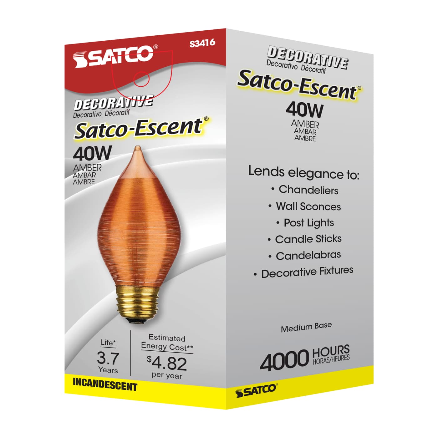 SATCOESCENT 40W C15 STD AMBER - S3416