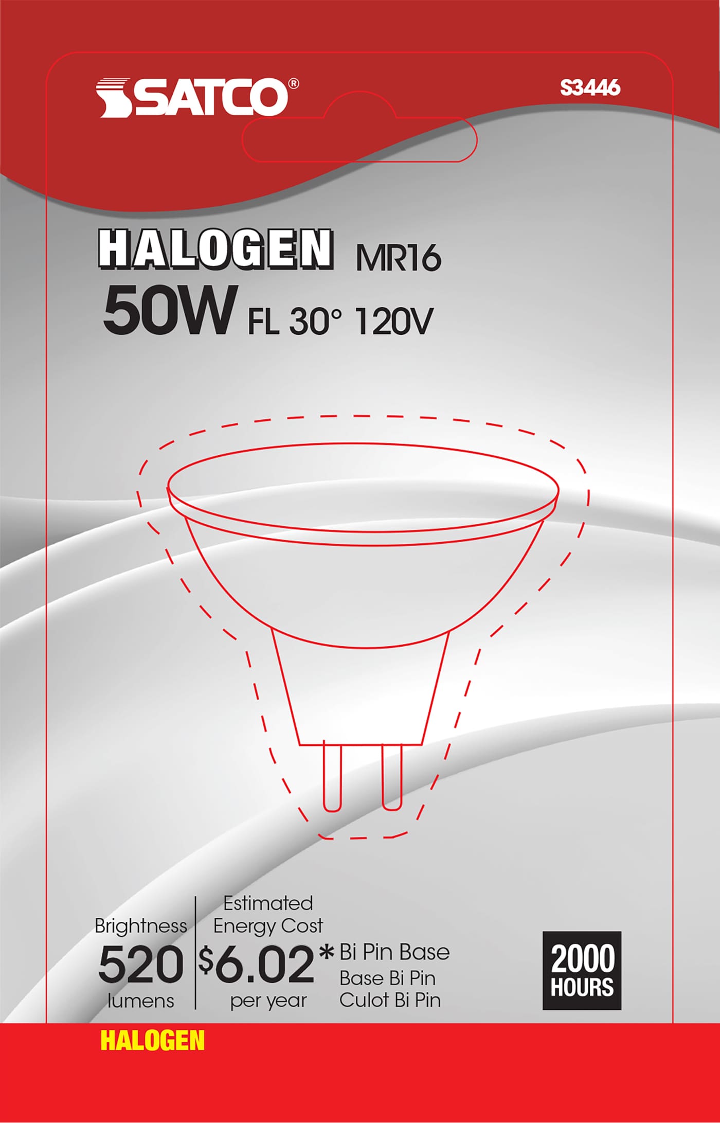 50W MR-16 FL G8 120V CARDED - S3446
