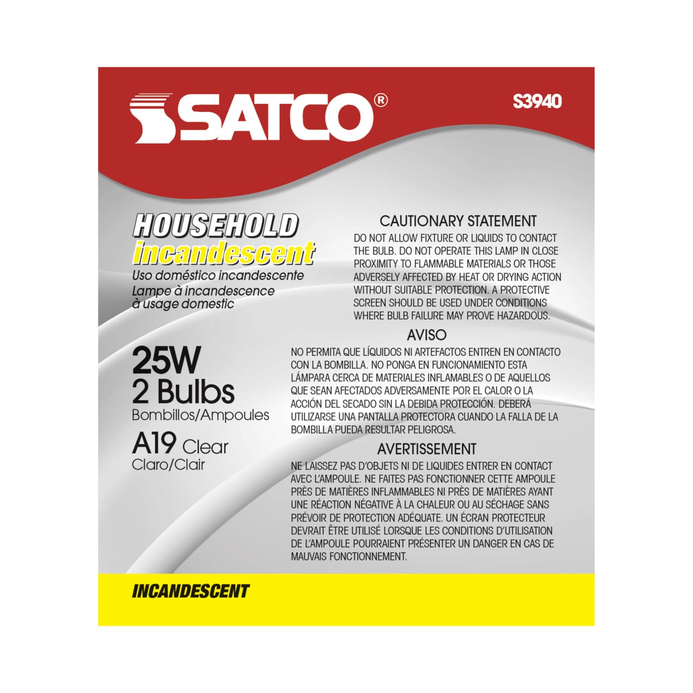 25W A19 CLEAR STD BULB 130V - S3940