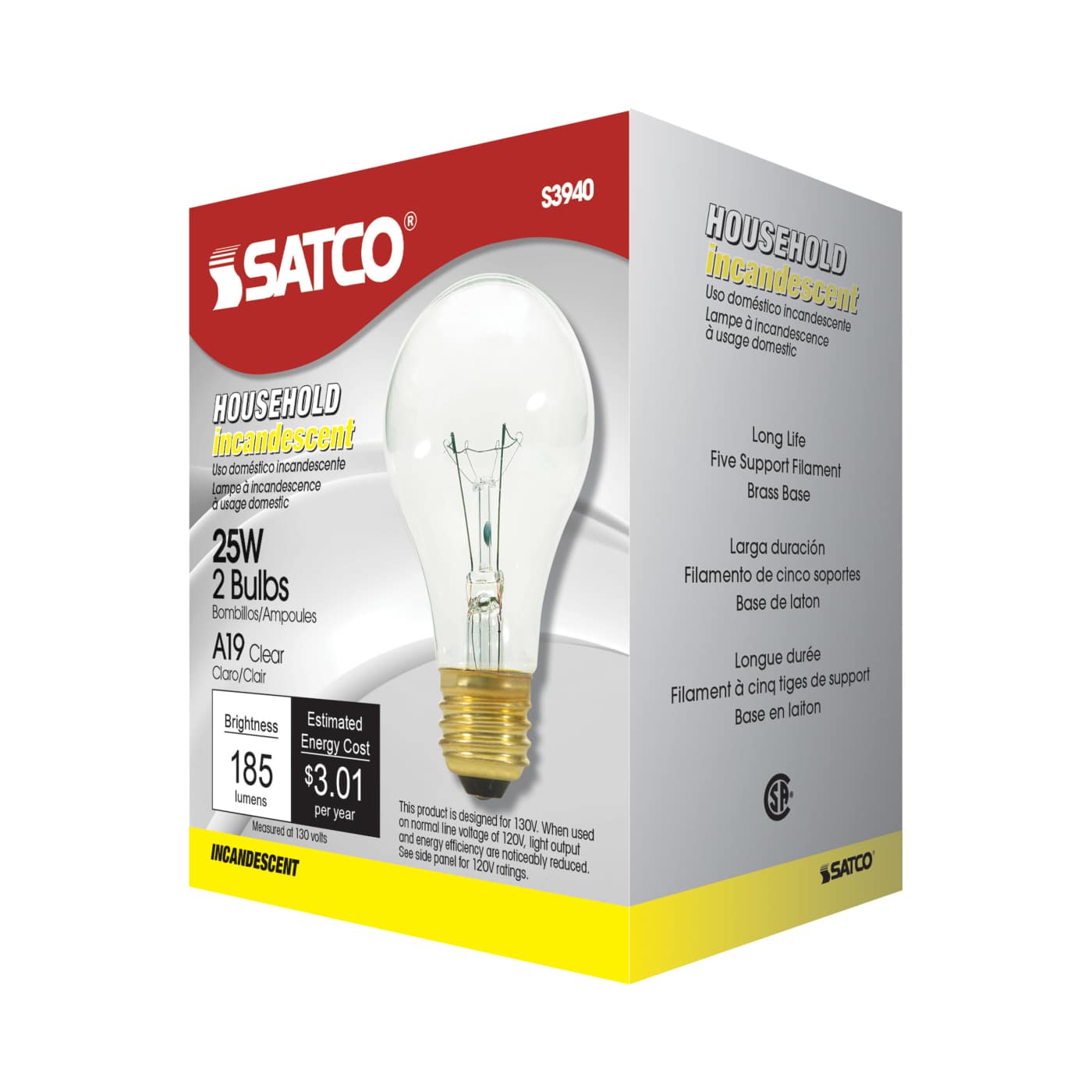 25W A19 CLEAR STD BULB 130V - S3940