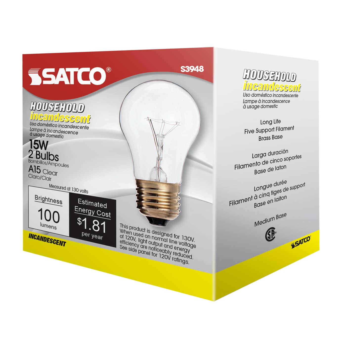 15W A-15 CLEAR MED BASE - S3948