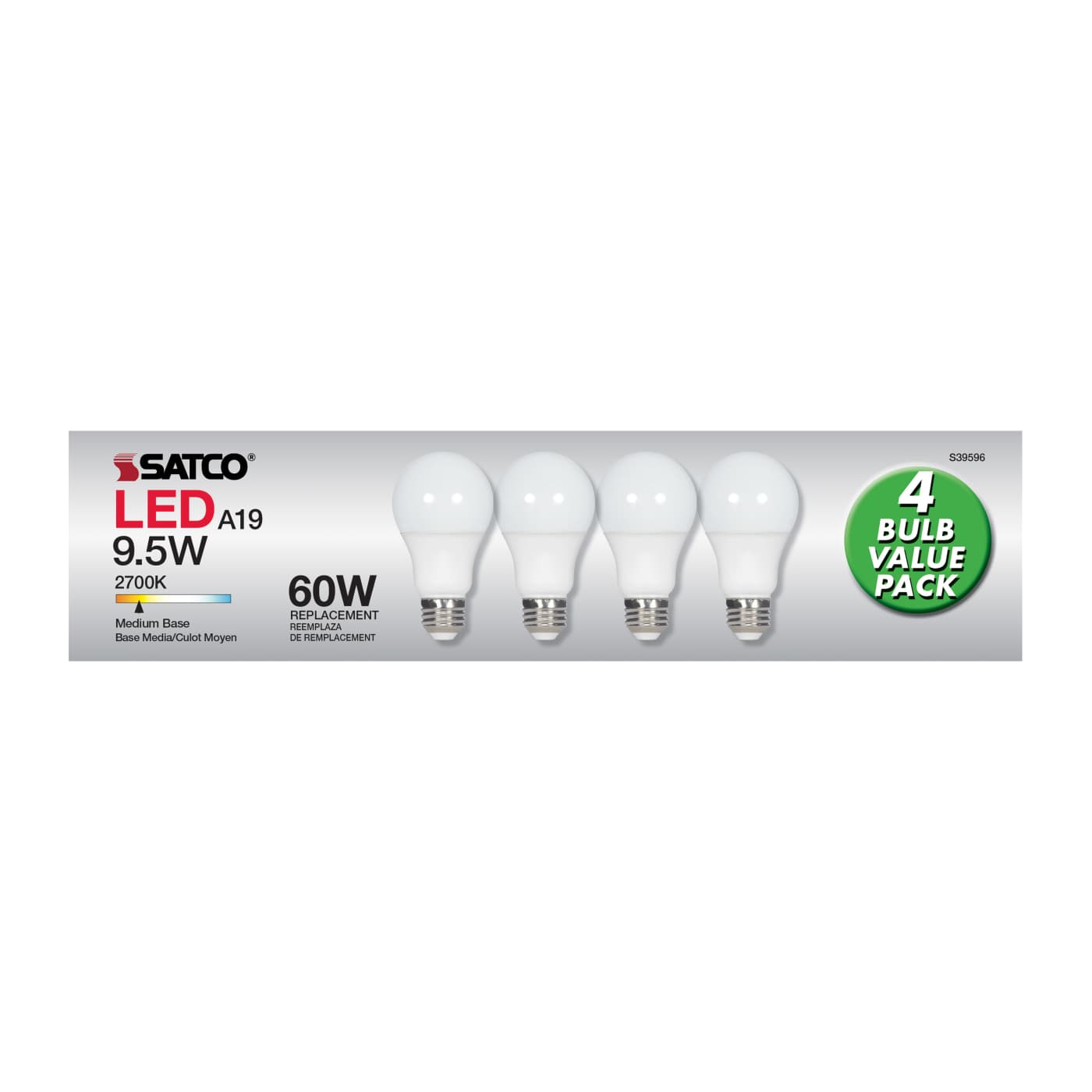 9.5A19/LED/827/ND/120V/4PK - S39596