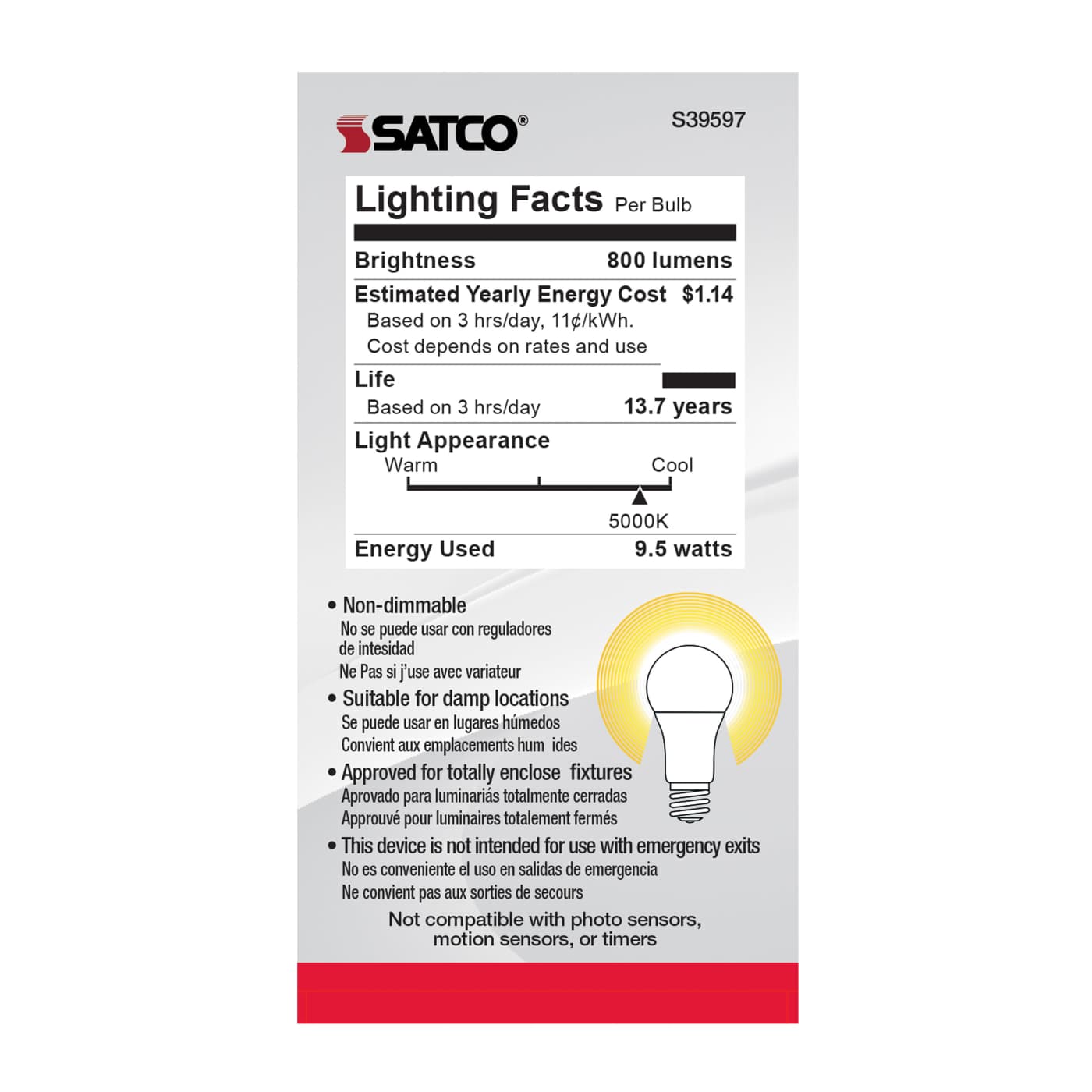 9.5A19/LED/850/ND/120V/4PK - S39597