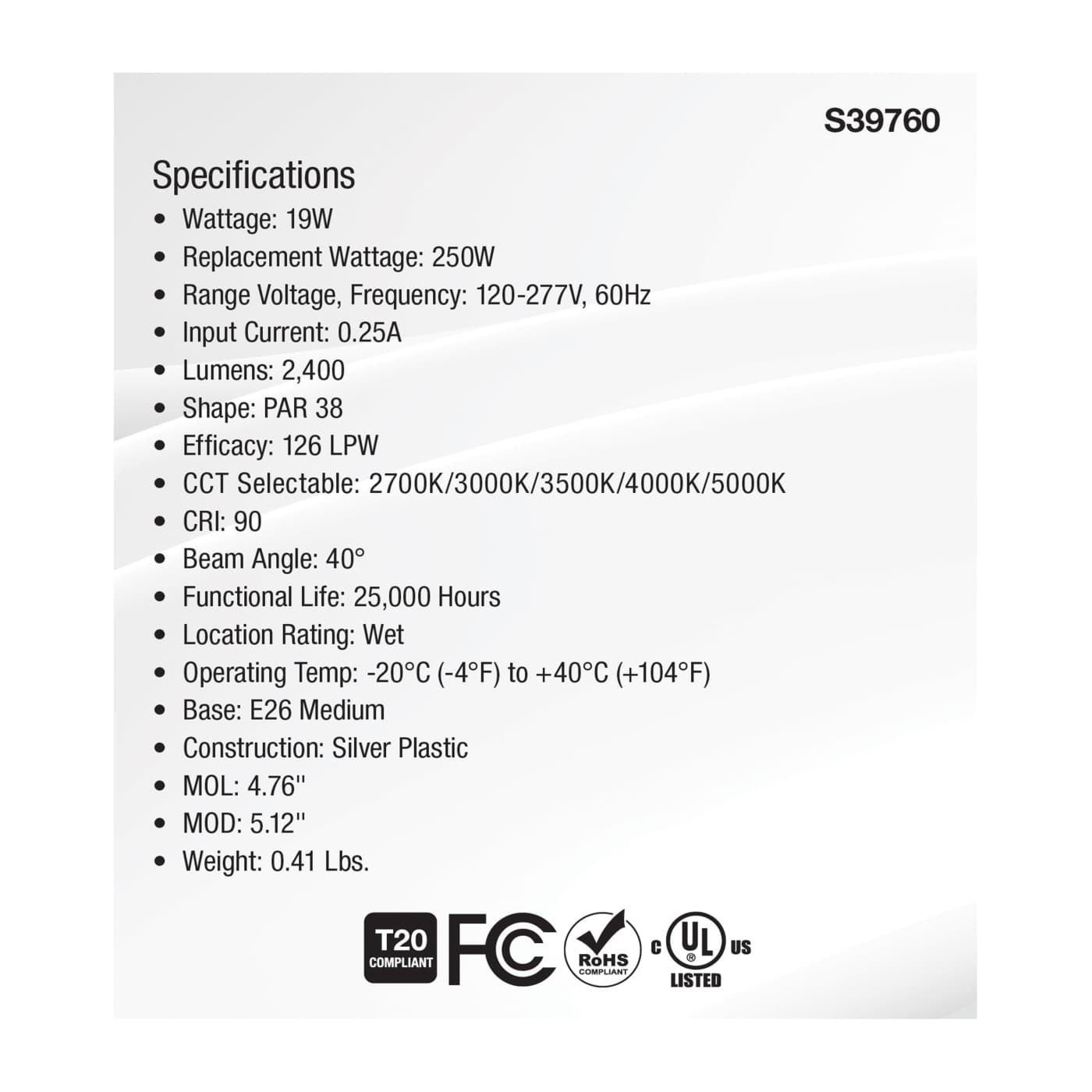 19PAR38/5CCT/HL/120-277/ND - S39760