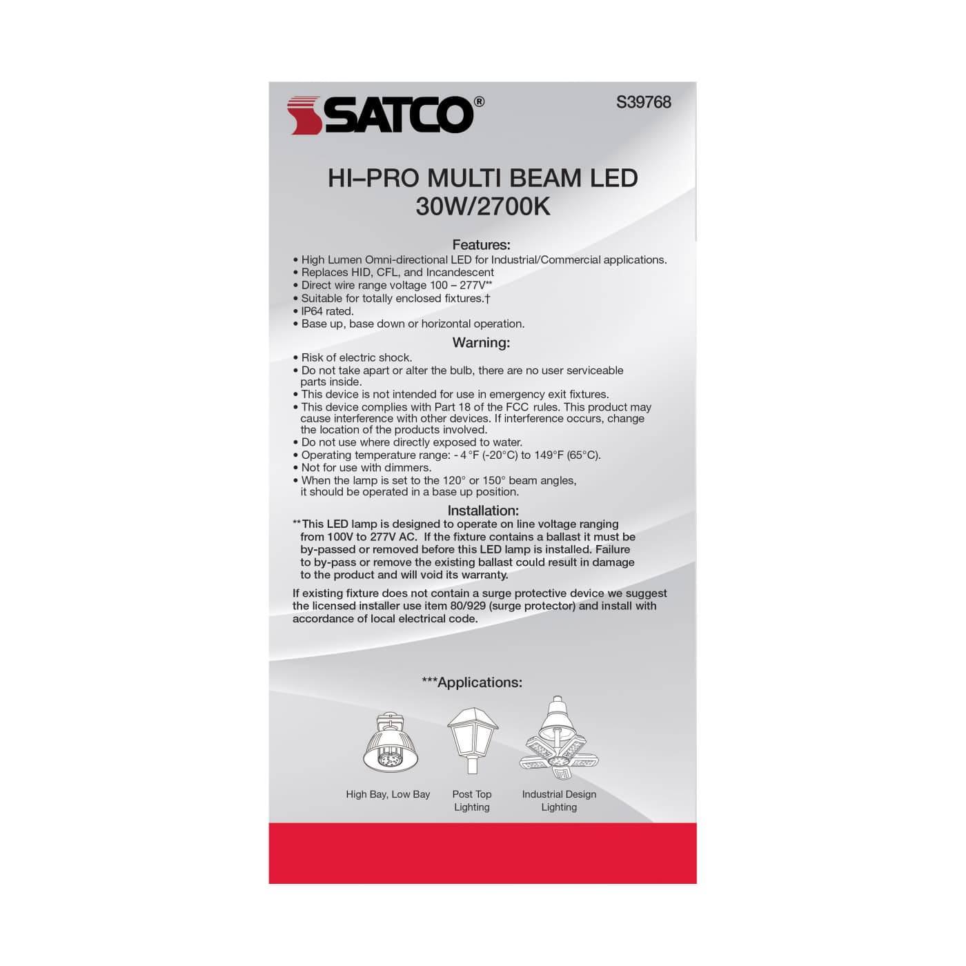 30W/LED/HID/MB-G3/27K/100-277V - S39768