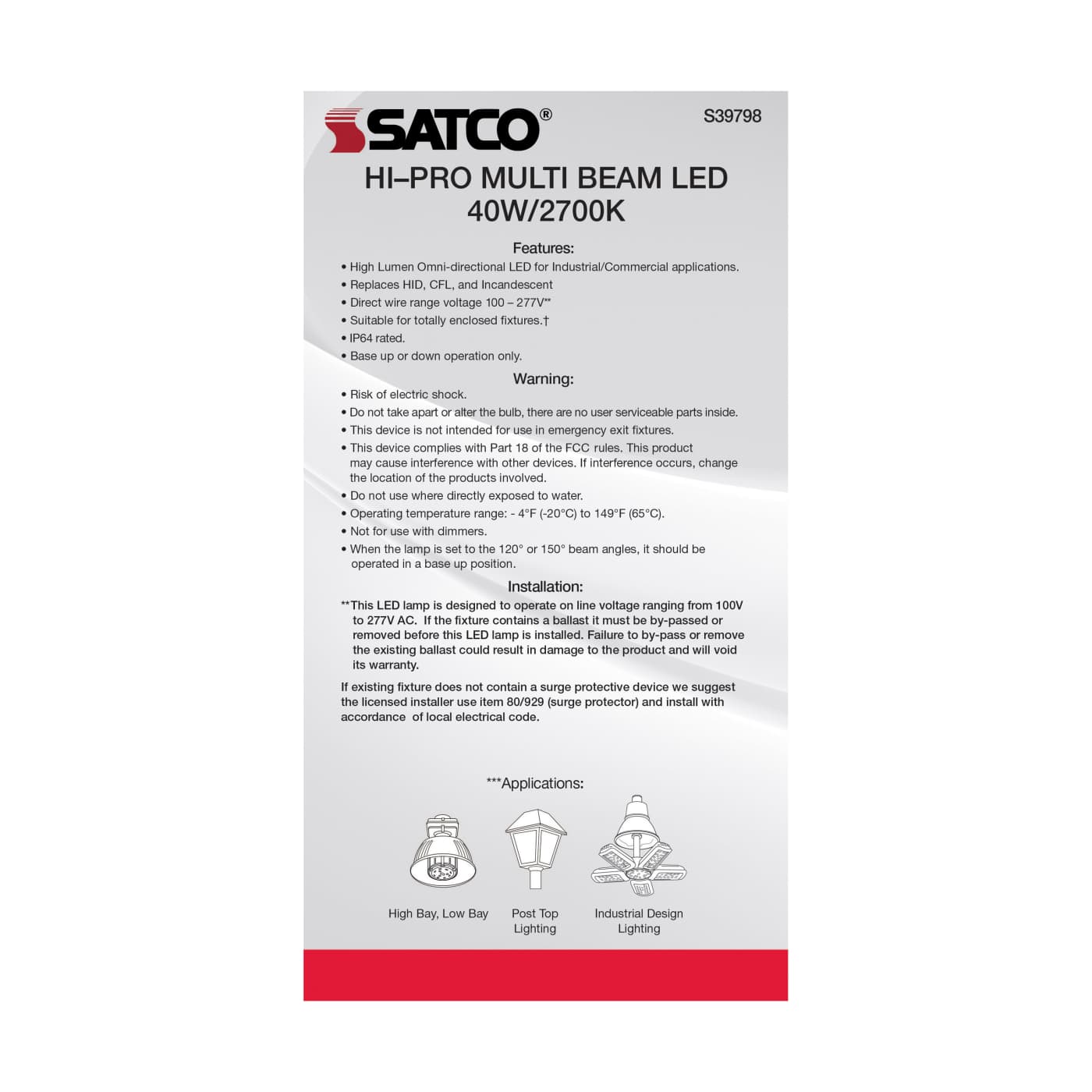 40W/LED/HID/MB-G3/27K/100-277V - S39798